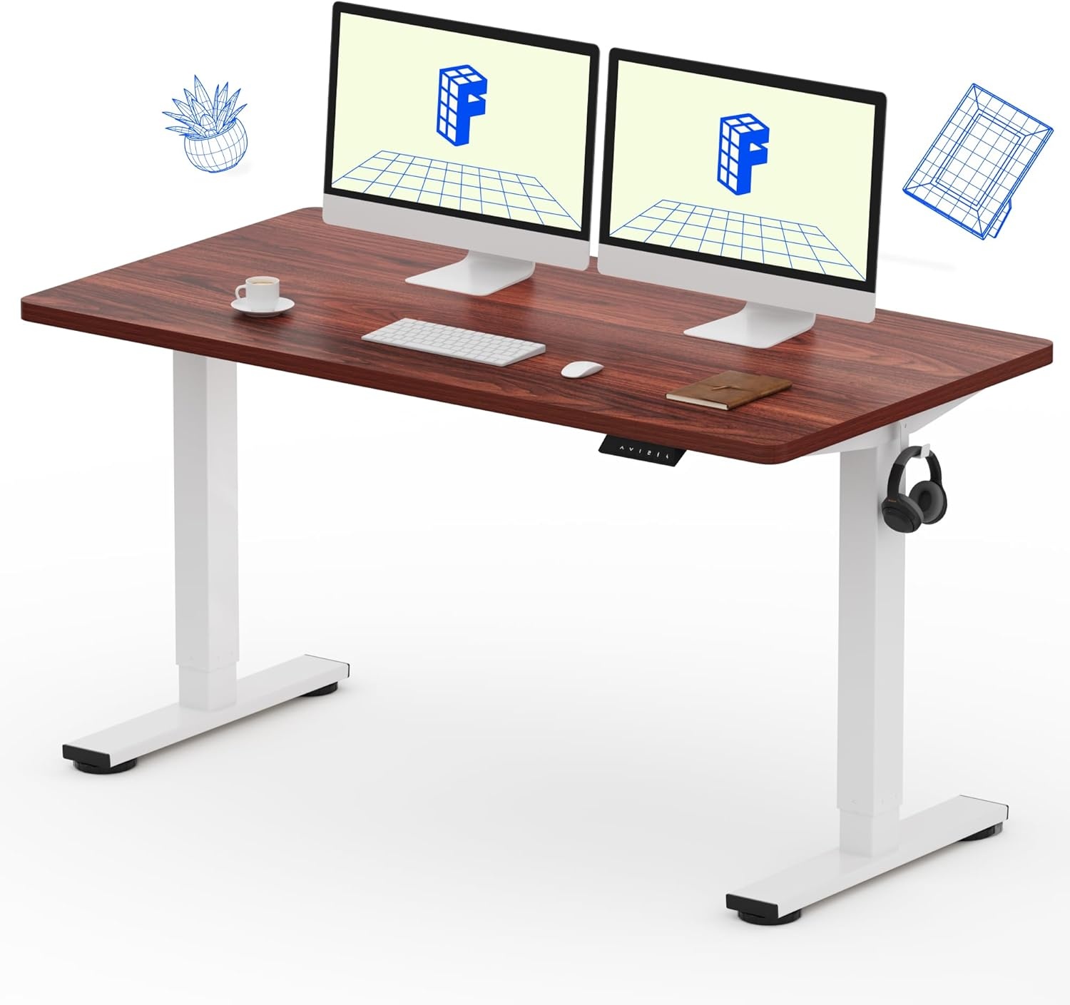 image:imageFLEXISPOT EN1 OnePiece Standing Desk 48x24 Seamless Desktop Electric Height Adjustable Desk for Home Office MultiMonitor Setups amp Easy Assembly MapleMahogany