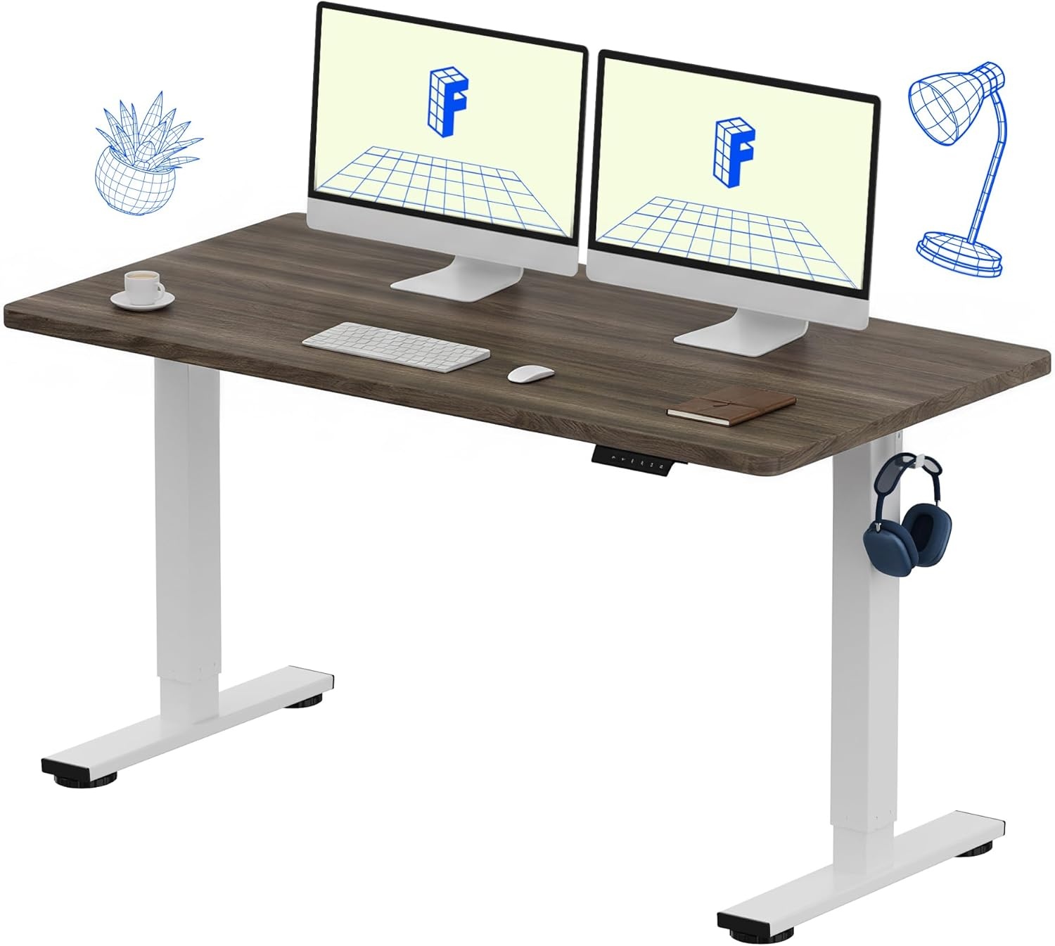 image:imageFLEXISPOT EN1 OnePiece Standing Desk 48x24 Seamless Desktop Electric Height Adjustable Desk for Home Office MultiMonitor Setups amp Easy Assembly MapleBlack Walnut