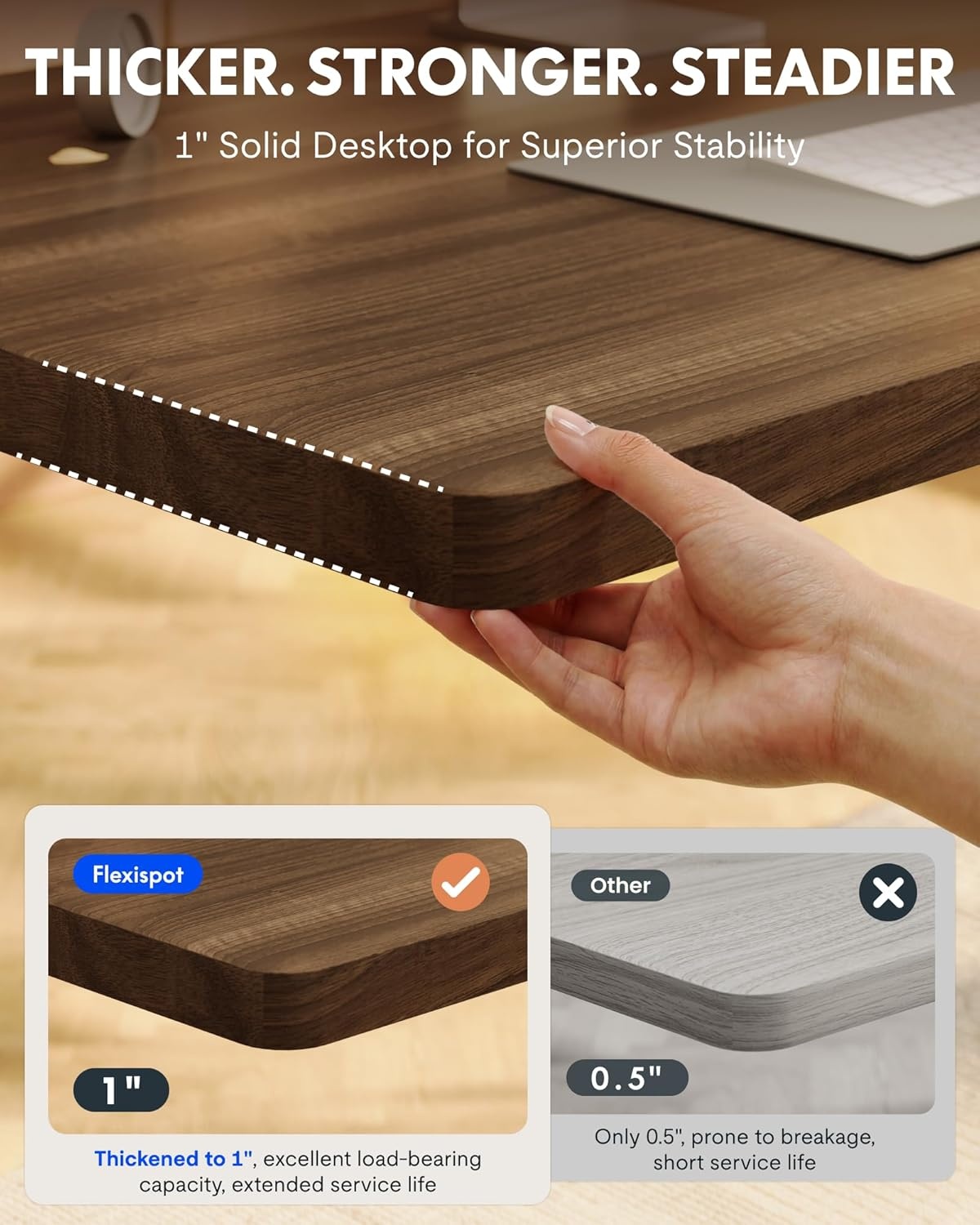image:imageFLEXISPOT EN1 OnePiece Standing Desk 48x24 Seamless Desktop Electric Height Adjustable Desk for Home Office MultiMonitor Setups amp Easy Assembly MapleBlack Walnut