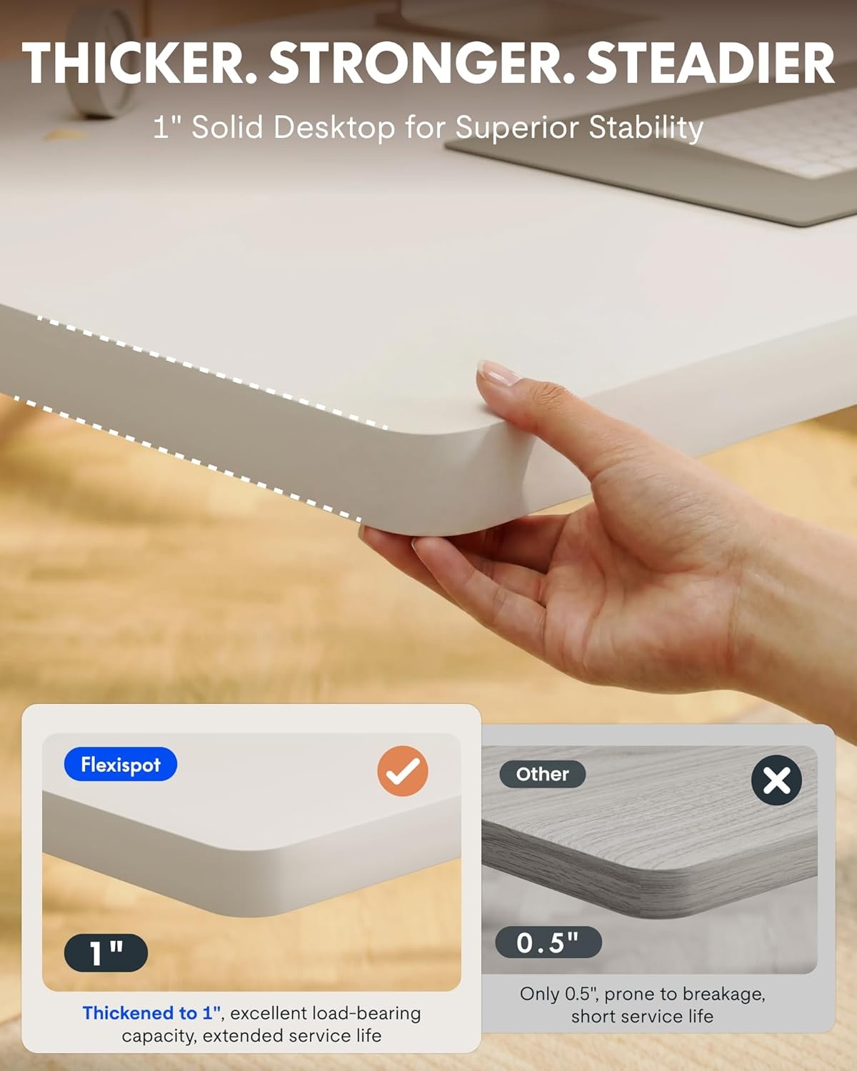 image:imageFLEXISPOT EN1 OnePiece Standing Desk 48x24 Seamless Desktop Electric Height Adjustable Desk for Home Office MultiMonitor Setups amp Easy Assembly MapleWhite