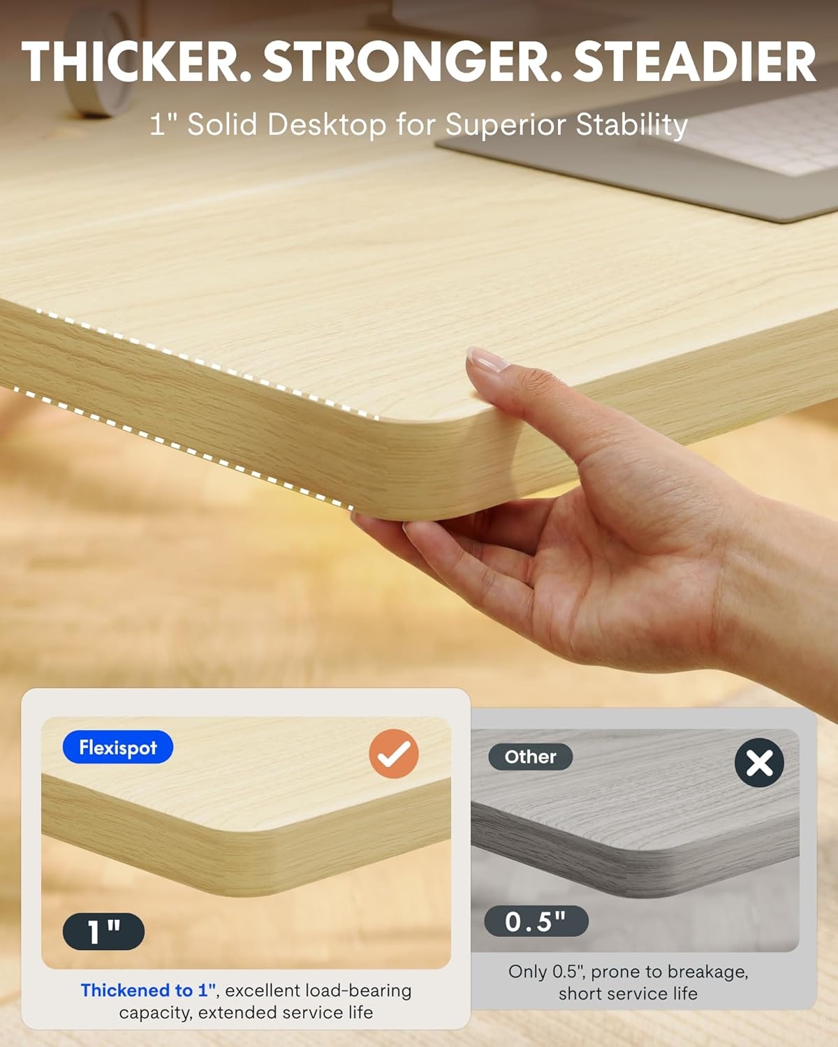 image:imageFLEXISPOT EN1 OnePiece Standing Desk 48x24 Seamless Desktop Electric Height Adjustable Desk for Home Office MultiMonitor Setups amp Easy Assembly MapleWhite Wood Grain