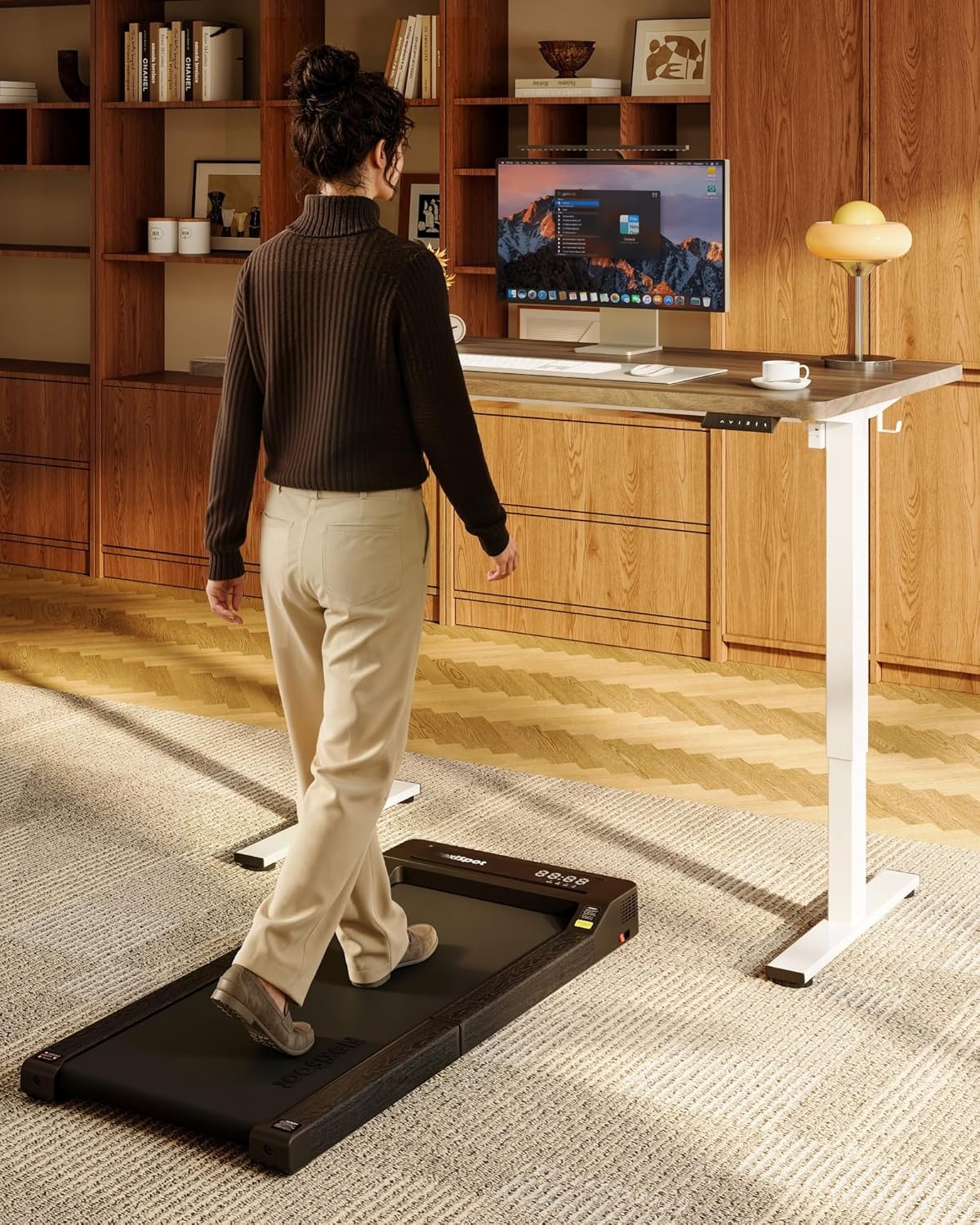 image:imageFLEXISPOT EN1 OnePiece Standing Desk 48x24 Seamless Desktop Electric Height Adjustable Desk for Home Office MultiMonitor Setups amp Easy Assembly MapleBlack Walnut