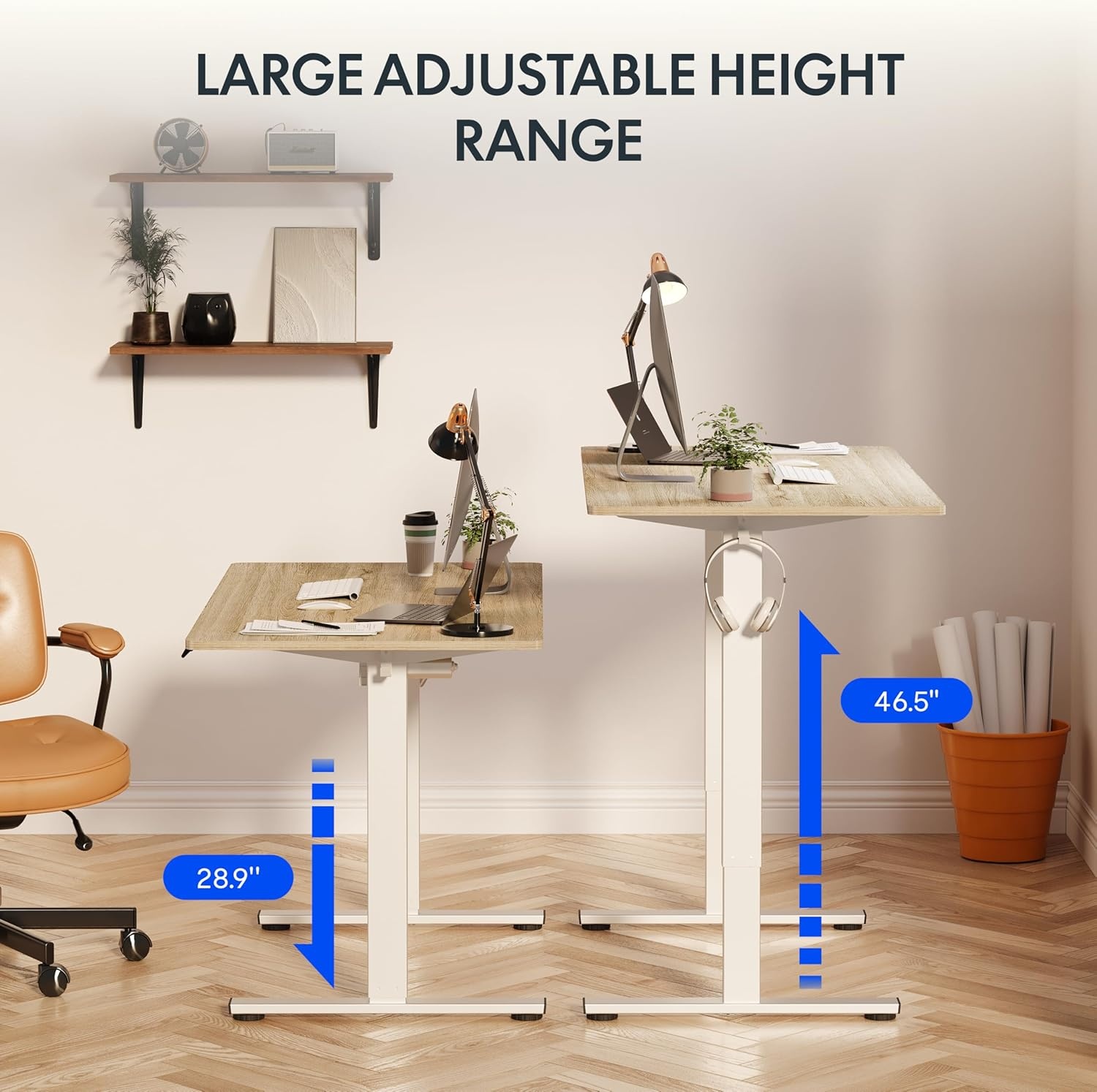 image:imageFLEXISPOT EN1 OnePiece Standing Desk 48x24 Seamless Desktop Electric Height Adjustable Desk for Home Office MultiMonitor Setups amp Easy Assembly MapleWhite Wood Grain