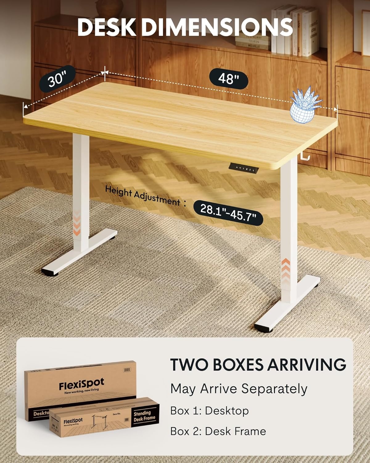 image:imageFLEXISPOT EN1 OnePiece Standing Desk 48x24 Seamless Desktop Electric Height Adjustable Desk for Home Office MultiMonitor Setups amp Easy Assembly MapleMaple