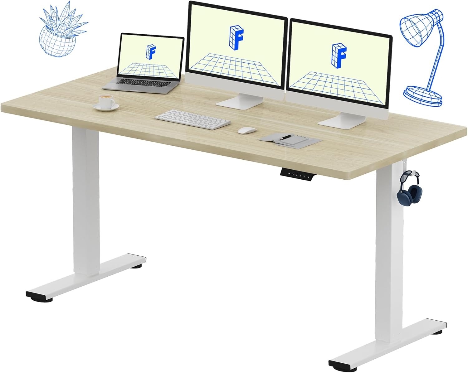 image:imageFLEXISPOT EN1 OnePiece Standing Desk 48x24 Seamless Desktop Electric Height Adjustable Desk for Home Office MultiMonitor Setups amp Easy Assembly MapleWhite Wood Grain
