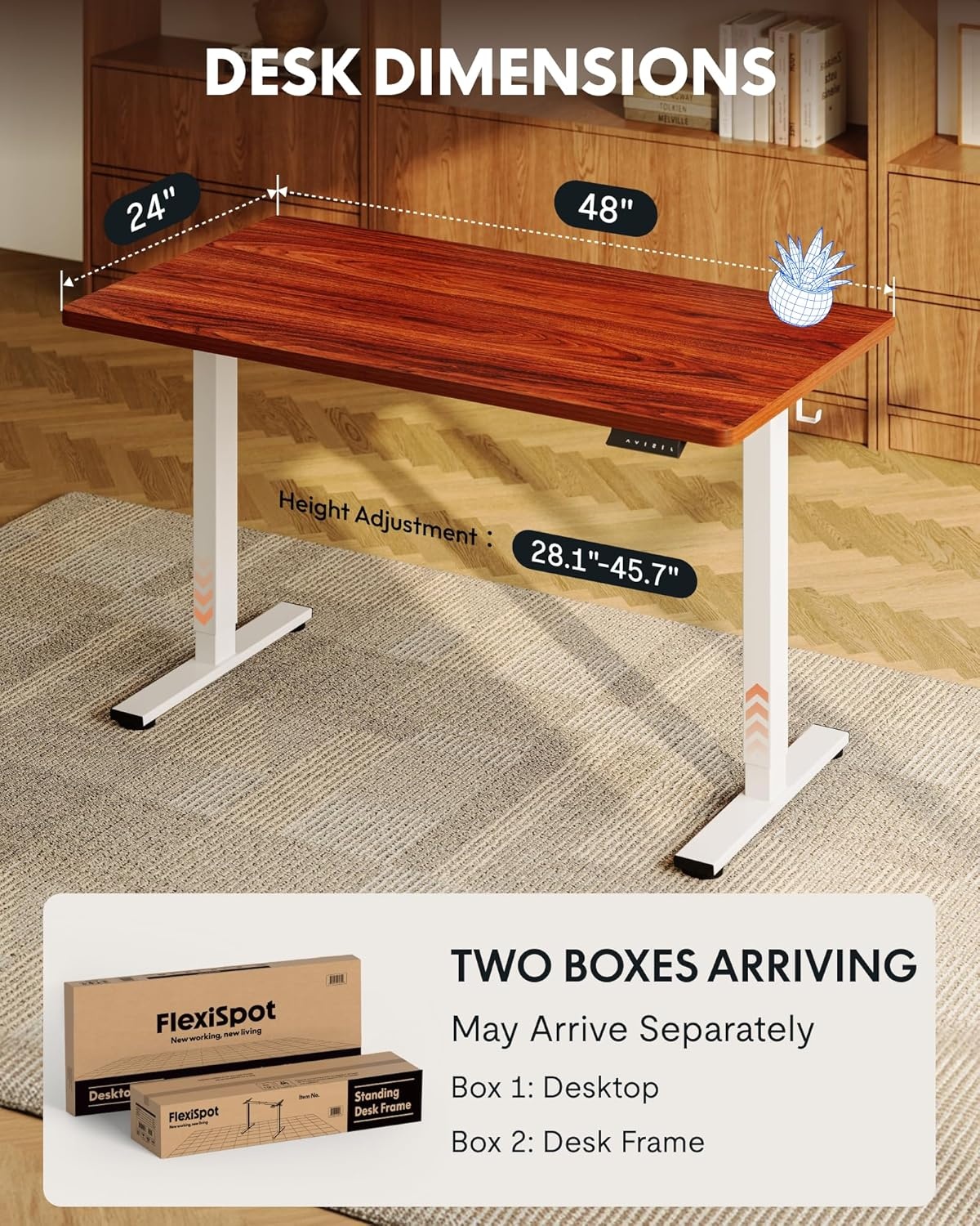image:imageFLEXISPOT EN1 OnePiece Standing Desk 48x24 Seamless Desktop Electric Height Adjustable Desk for Home Office MultiMonitor Setups amp Easy Assembly MapleMahogany