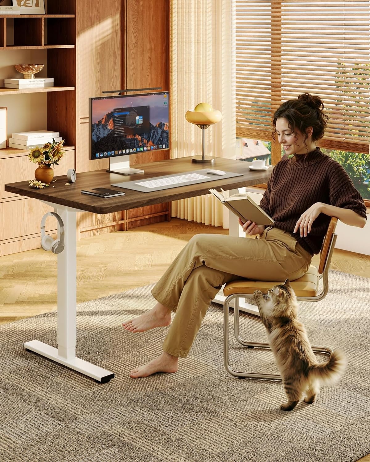 image:imageFLEXISPOT EN1 OnePiece Standing Desk 48x24 Seamless Desktop Electric Height Adjustable Desk for Home Office MultiMonitor Setups amp Easy Assembly MapleBlack Walnut