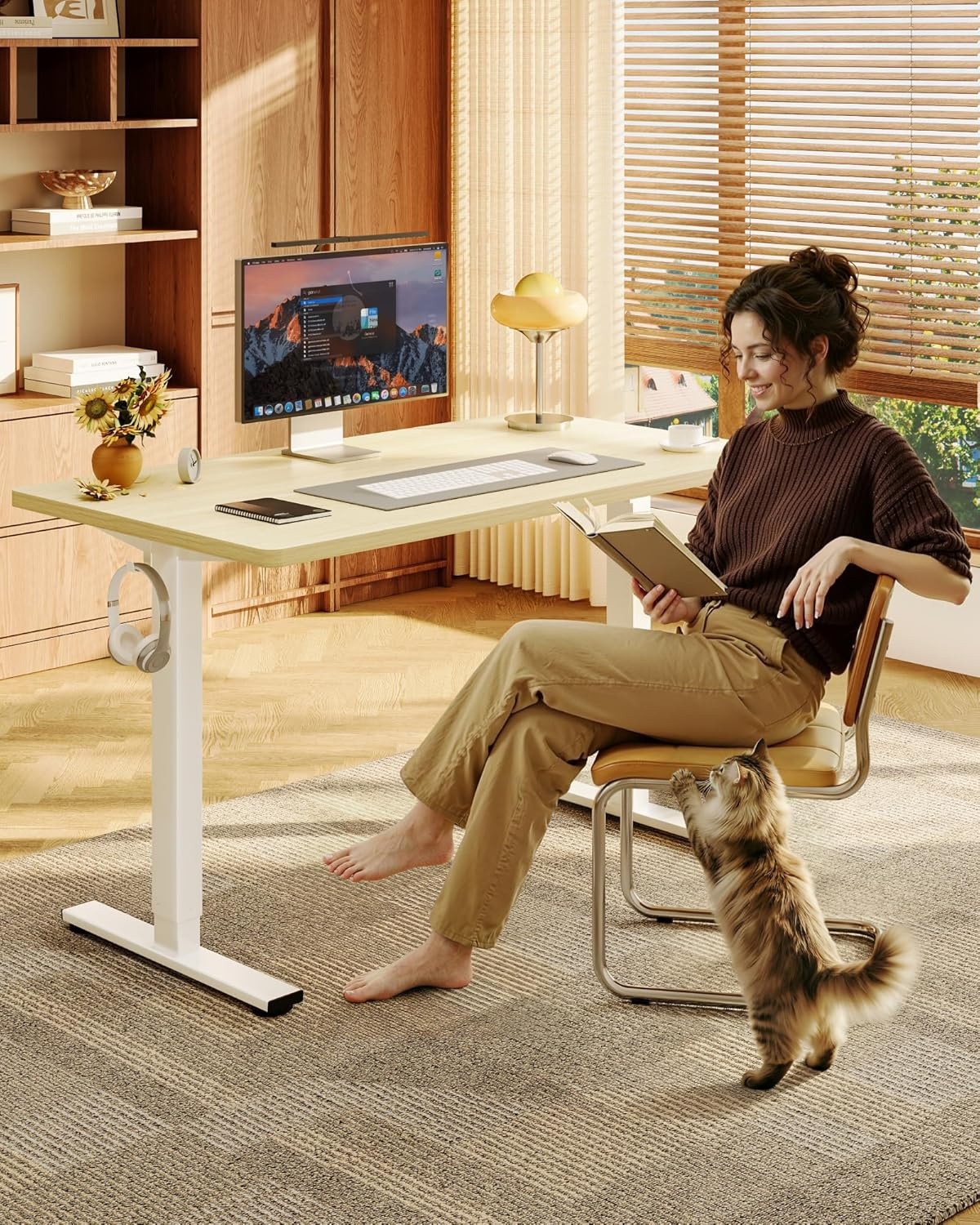 image:imageFLEXISPOT EN1 OnePiece Standing Desk 48x24 Seamless Desktop Electric Height Adjustable Desk for Home Office MultiMonitor Setups amp Easy Assembly MapleWhite Wood Grain