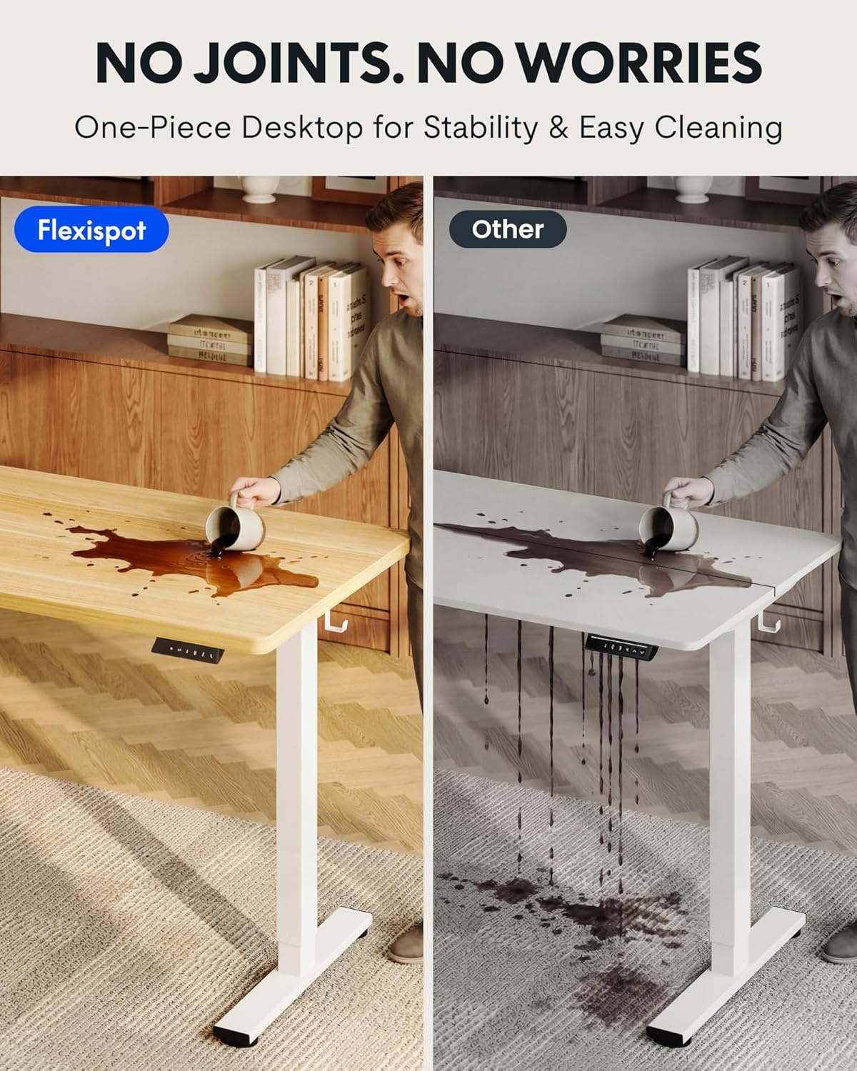 image:imageFLEXISPOT EN1 OnePiece Standing Desk 48x24 Seamless Desktop Electric Height Adjustable Desk for Home Office MultiMonitor Setups amp Easy Assembly MapleMaple
