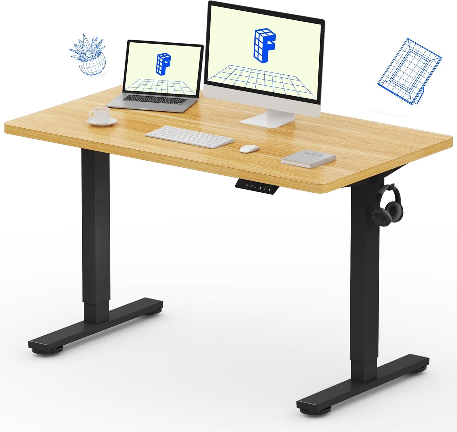 image:imageFLEXISPOT EN1 OnePiece Standing Desk Electric Adjustable with 4 Memory Presets 176 LBS Capacity Stable amp Quiet Seamless Desktop for Home Office amp Dual Monitors 48x24 BlackMaple