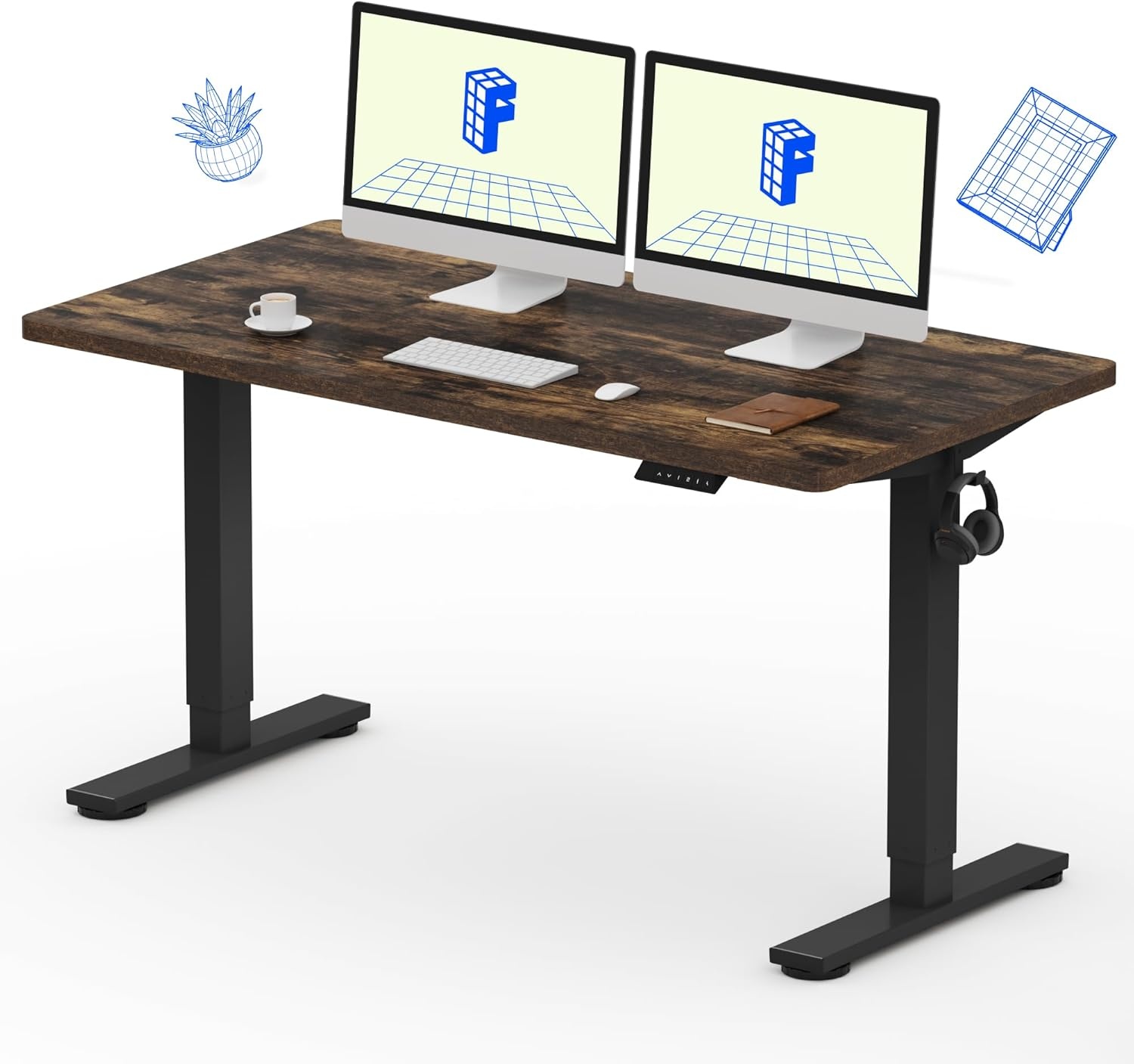 image:imageFLEXISPOT EN1 OnePiece Standing Desk Electric Adjustable with 4 Memory Presets 176 LBS Capacity Stable amp Quiet Seamless Desktop for Home Office amp Dual Monitors 48x24 BlackRustic Brown