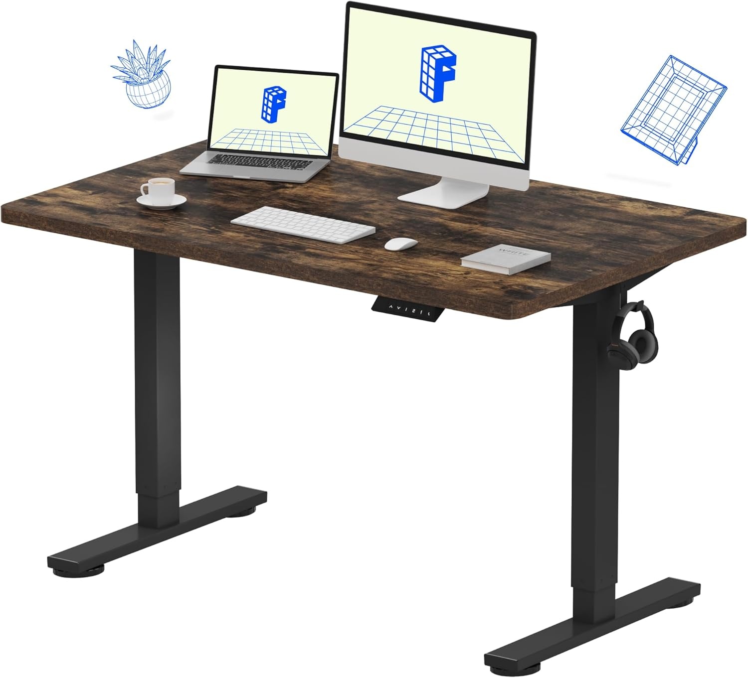 image:imageFLEXISPOT EN1 OnePiece Standing Desk Electric Adjustable with 4 Memory Presets 176 LBS Capacity Stable amp Quiet Seamless Desktop for Home Office amp Dual Monitors 48x24 BlackRustic Brown