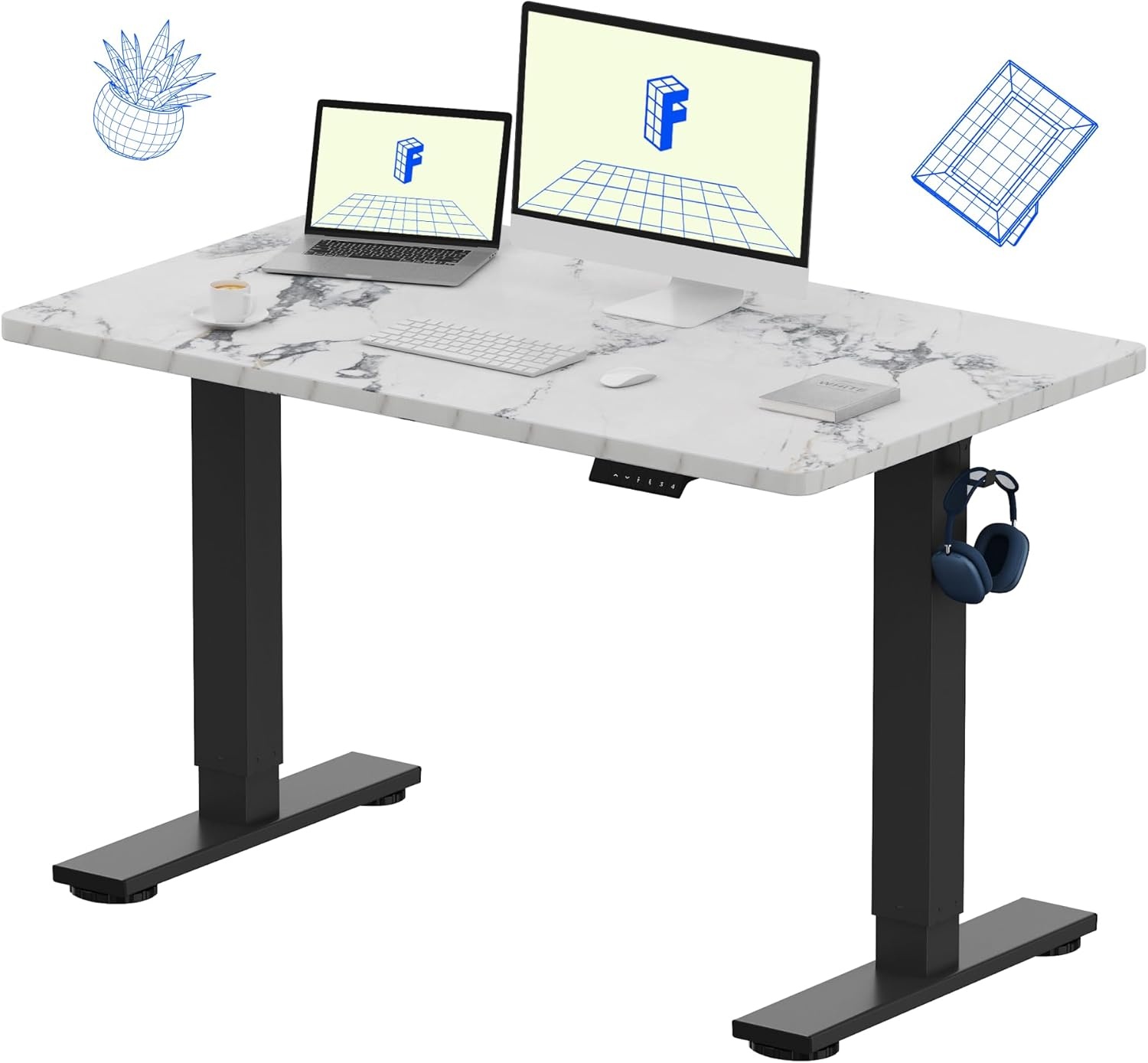 image:imageFLEXISPOT EN1 OnePiece Standing Desk Electric Adjustable with 4 Memory Presets 176 LBS Capacity Stable amp Quiet Seamless Desktop for Home Office amp Dual Monitors 48x24 BlackMarble Gray