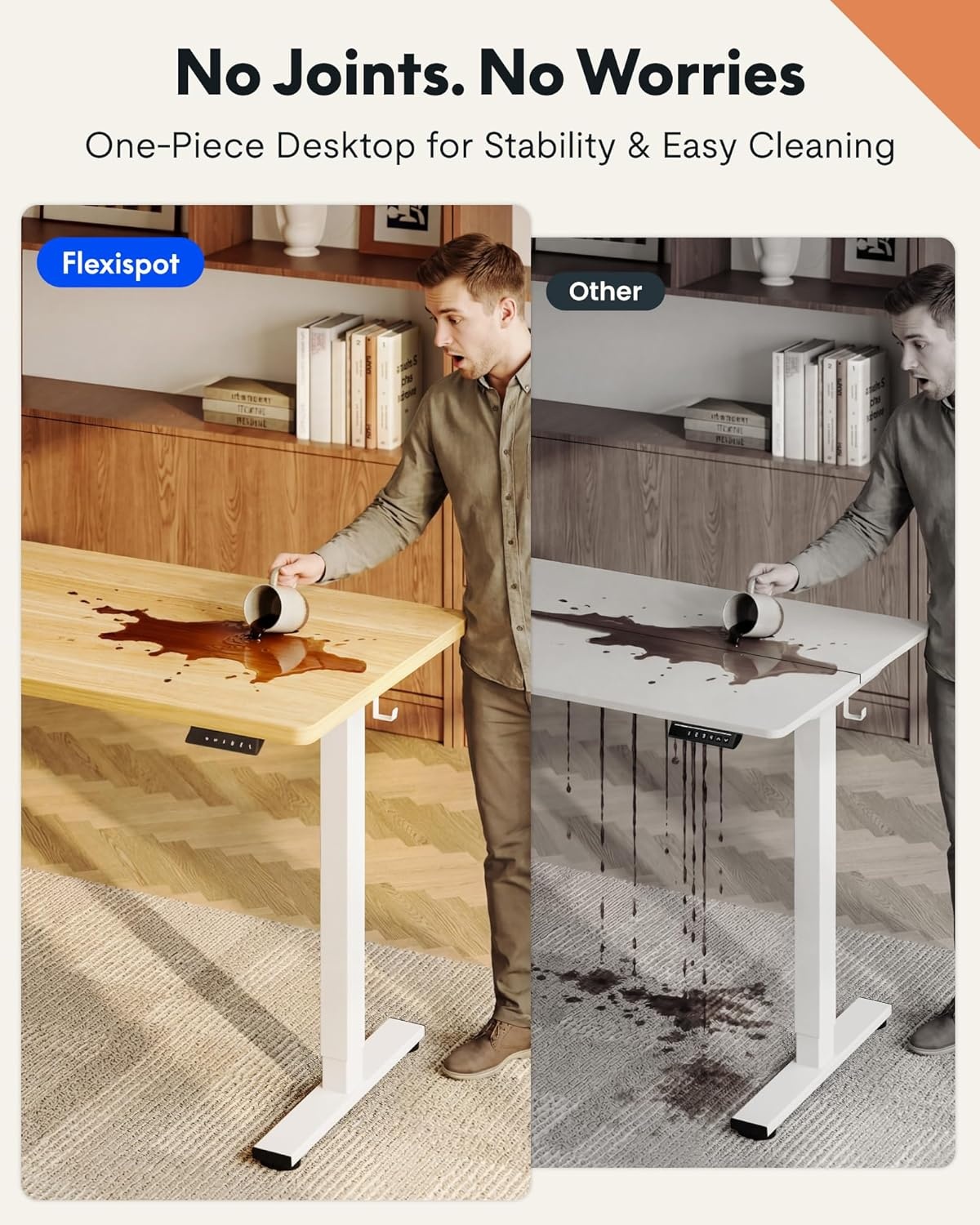 image:imageFLEXISPOT EN1 OnePiece Standing Desk Electric Adjustable with 4 Memory Presets 176 LBS Capacity Stable amp Quiet Seamless Desktop for Home Office amp Dual Monitors 48x24 BlackWhitemaple