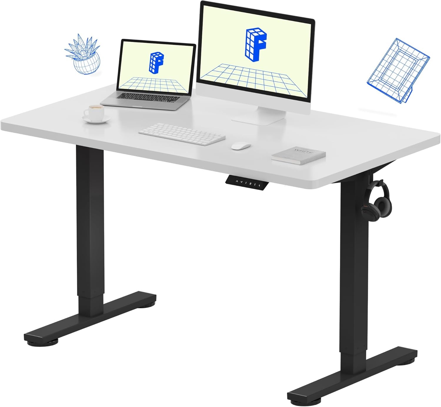 image:imageFLEXISPOT EN1 OnePiece Standing Desk Electric Adjustable with 4 Memory Presets 176 LBS Capacity Stable amp Quiet Seamless Desktop for Home Office amp Dual Monitors 48x24 BlackWhite