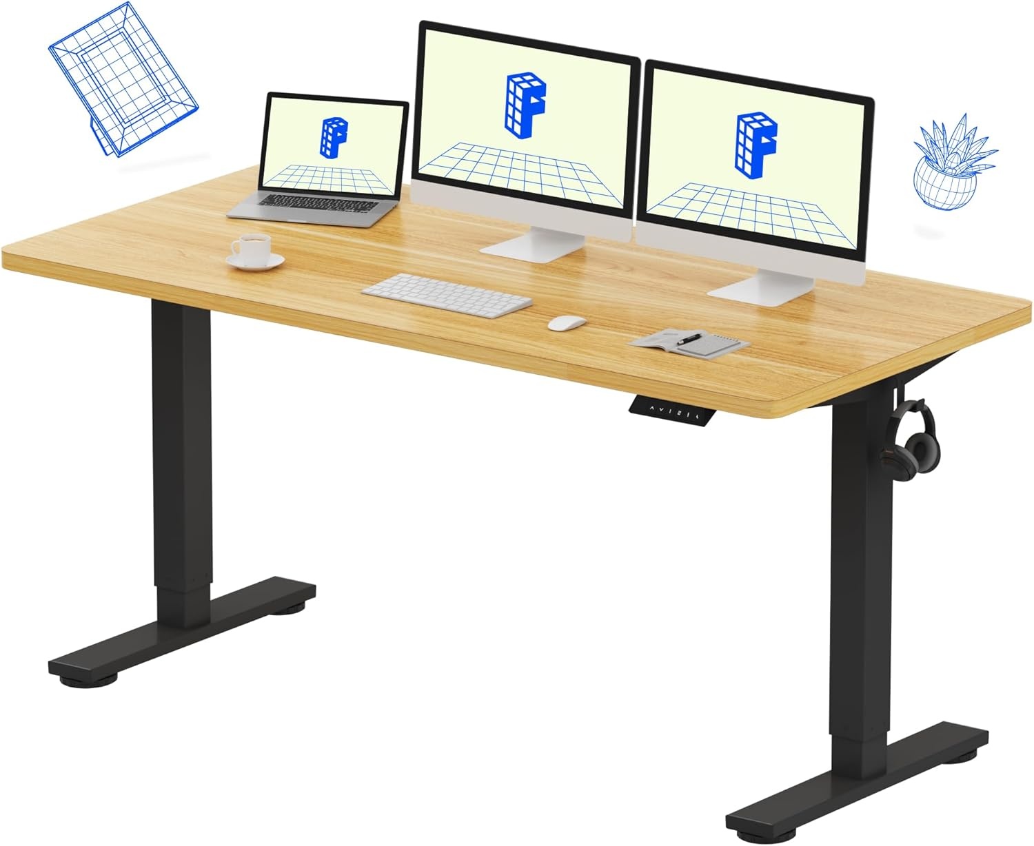 image:imageFLEXISPOT EN1 OnePiece Standing Desk Electric Adjustable with 4 Memory Presets 176 LBS Capacity Stable amp Quiet Seamless Desktop for Home Office amp Dual Monitors 48x24 BlackMaple