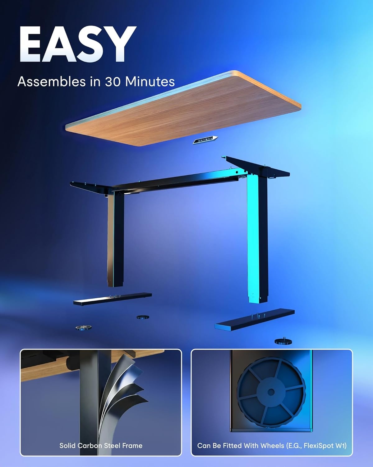 image:imageFLEXISPOT EN1 OnePiece Standing Desk Electric Adjustable with 4 Memory Presets 176 LBS Capacity Stable amp Quiet Seamless Desktop for Home Office amp Dual Monitors 48x24 BlackMaple