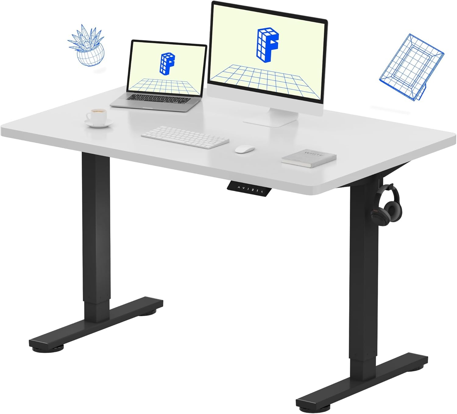 image:imageFLEXISPOT EN1 OnePiece Standing Desk Electric Adjustable with 4 Memory Presets 176 LBS Capacity Stable amp Quiet Seamless Desktop for Home Office amp Dual Monitors 48x24 BlackWhite
