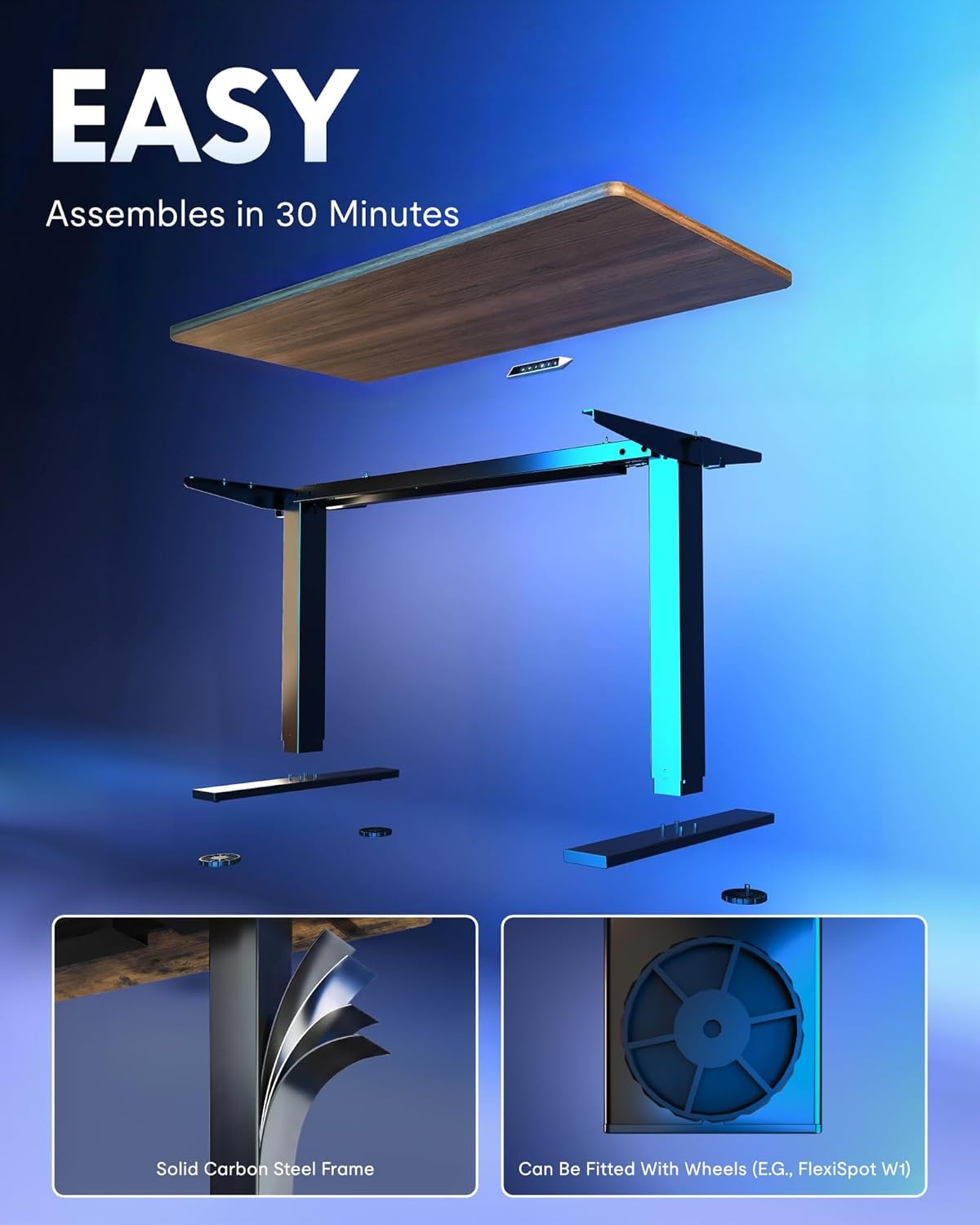 image:imageFLEXISPOT EN1 OnePiece Standing Desk Electric Adjustable with 4 Memory Presets 176 LBS Capacity Stable amp Quiet Seamless Desktop for Home Office amp Dual Monitors 48x24 BlackBlack Walnut