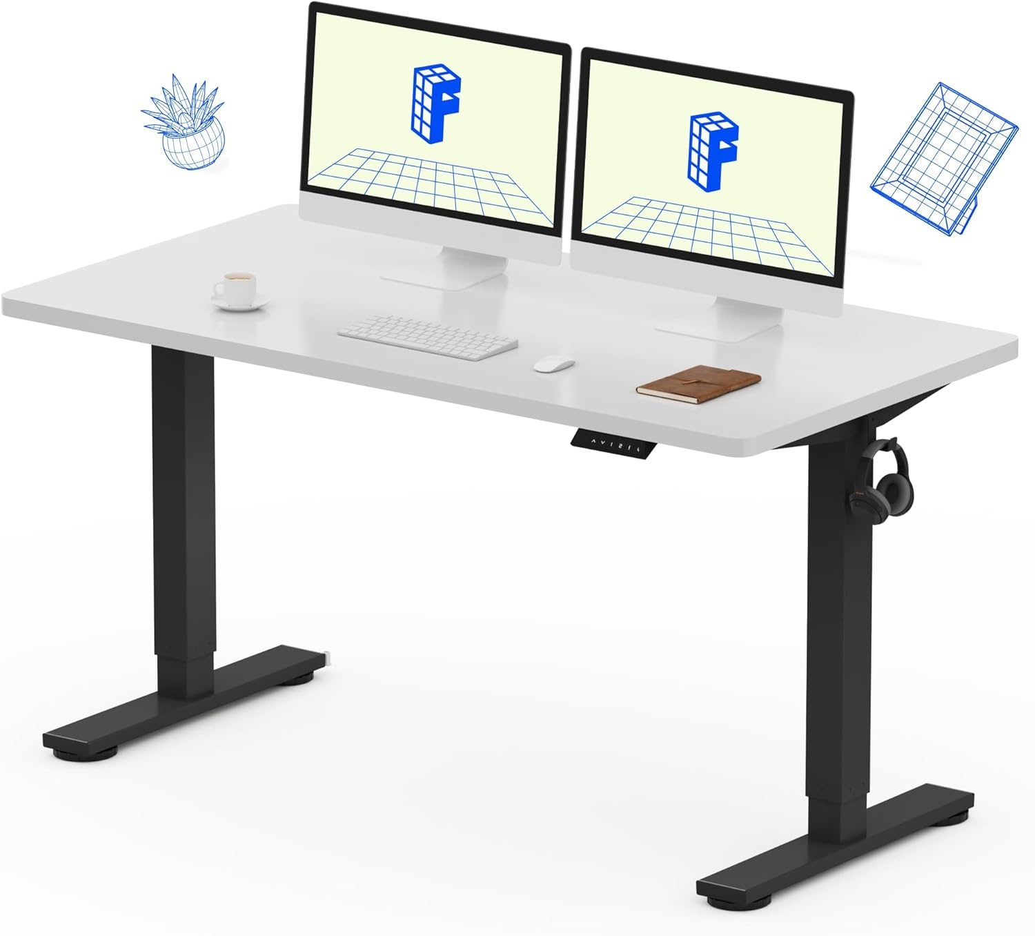 image:imageFLEXISPOT EN1 OnePiece Standing Desk Electric Adjustable with 4 Memory Presets 176 LBS Capacity Stable amp Quiet Seamless Desktop for Home Office amp Dual Monitors 48x24 BlackWhite