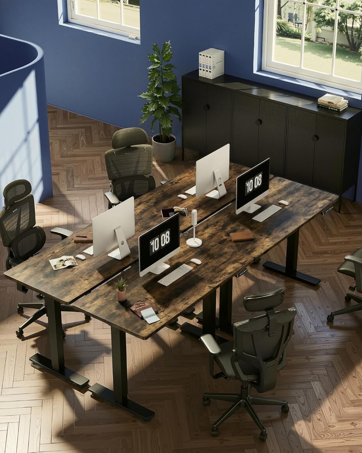 image:imageFLEXISPOT EN1 OnePiece Standing Desk Electric Adjustable with 4 Memory Presets 176 LBS Capacity Stable amp Quiet Seamless Desktop for Home Office amp Dual Monitors 48x24 BlackRustic Brown