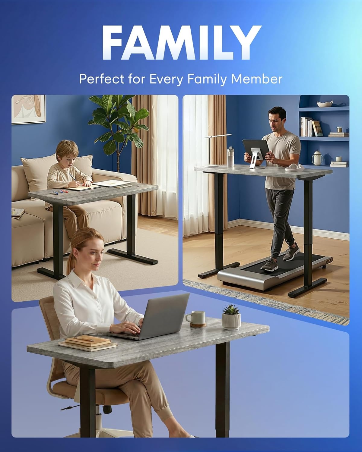 image:imageFLEXISPOT EN1 OnePiece Standing Desk Electric Adjustable with 4 Memory Presets 176 LBS Capacity Stable amp Quiet Seamless Desktop for Home Office amp Dual Monitors 48x24 BlackGray Wood