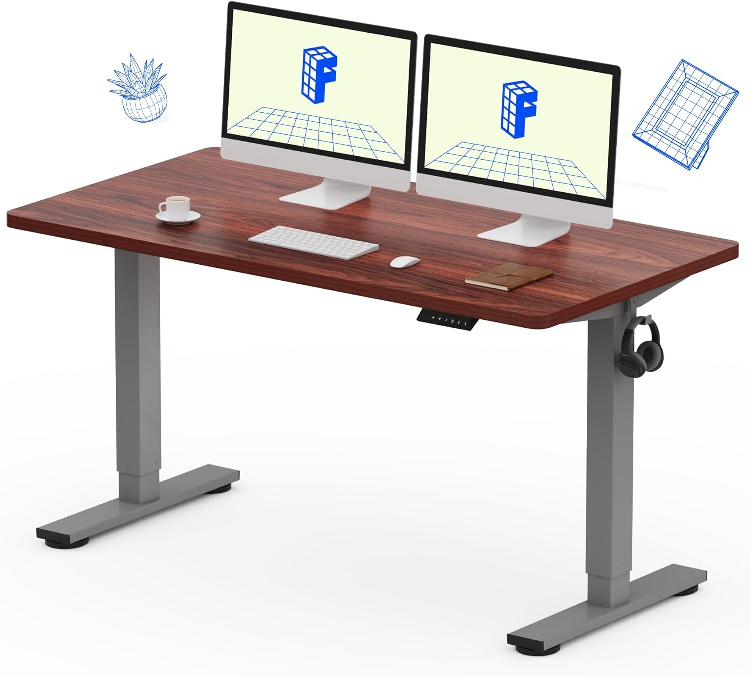 image:imageFLEXISPOT EN1 OnePiece Standing Desk Electric Adjustable with 4 Memory Presets 176 LBS Capacity Stable amp Quiet Seamless Desktop for Home Office amp Dual Monitors 48x24 BlackSilvermahogany