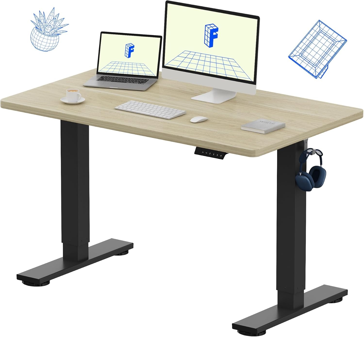 image:imageFLEXISPOT EN1 OnePiece Standing Desk Electric Adjustable with 4 Memory Presets 176 LBS Capacity Stable amp Quiet Seamless Desktop for Home Office amp Dual Monitors 48x24 BlackWhite Wood Grain