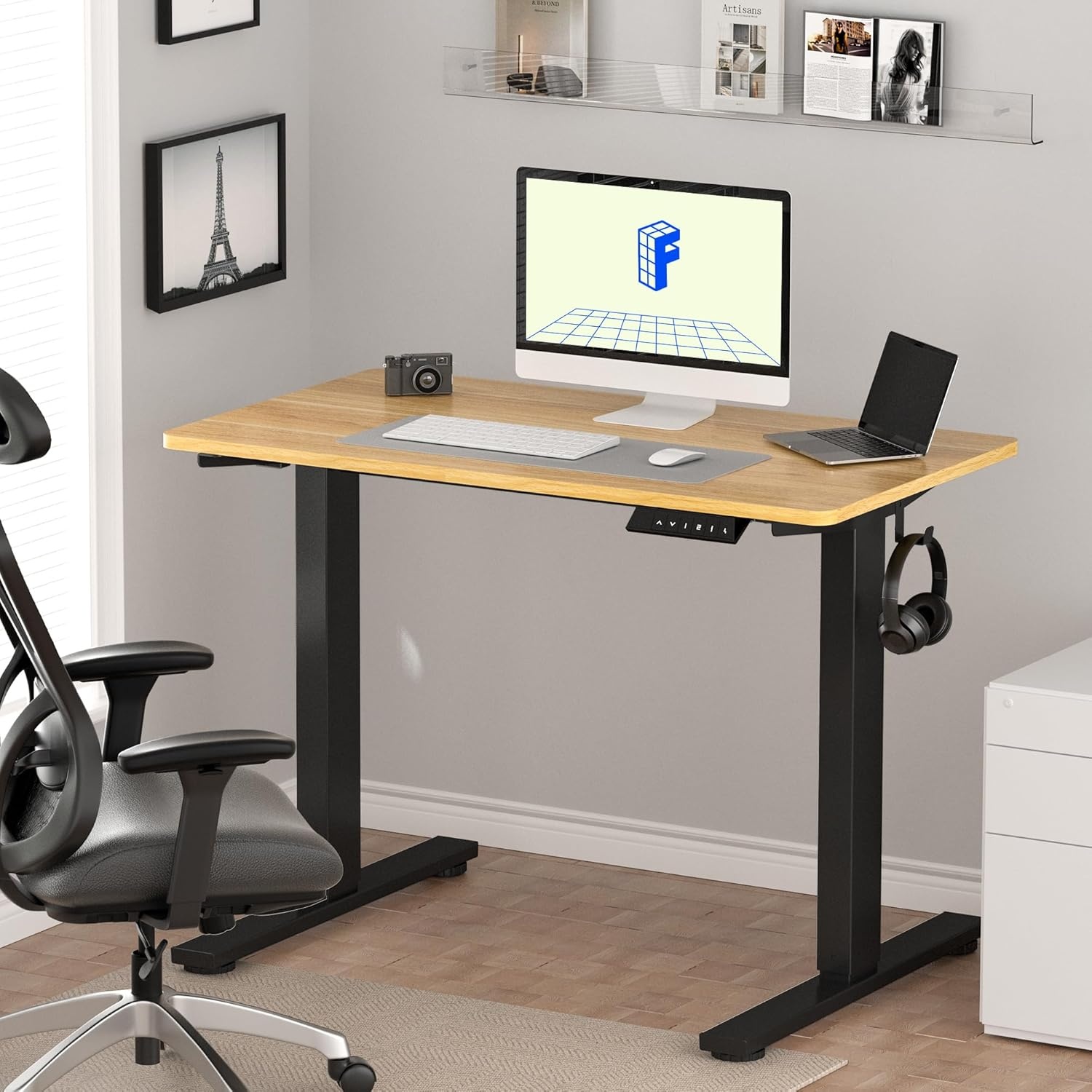 image:imageFLEXISPOT EN1 OnePiece Standing Desk Electric Adjustable with 4 Memory Presets 176 LBS Capacity Stable amp Quiet Seamless Desktop for Home Office amp Dual Monitors 48x24 BlackMaple