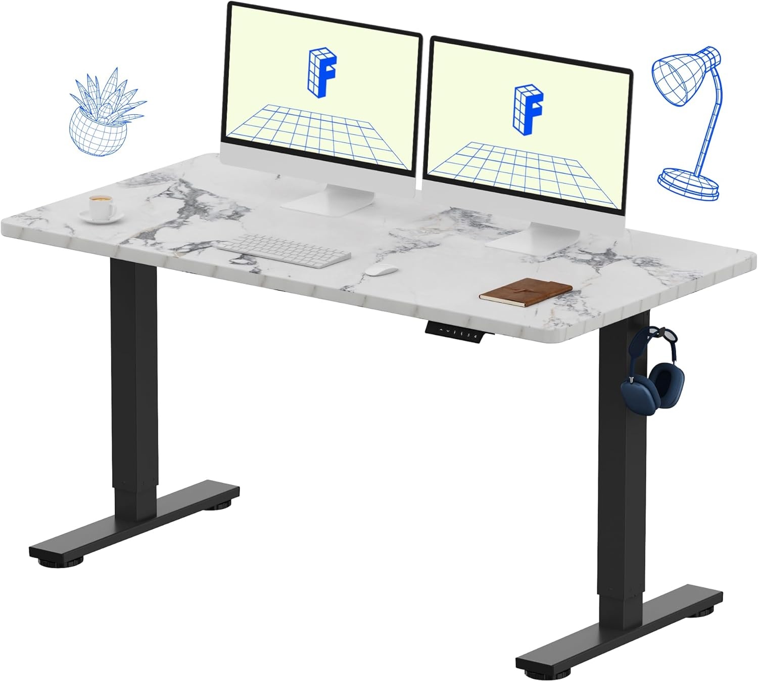 image:imageFLEXISPOT EN1 OnePiece Standing Desk Electric Adjustable with 4 Memory Presets 176 LBS Capacity Stable amp Quiet Seamless Desktop for Home Office amp Dual Monitors 48x24 BlackMarble Gray