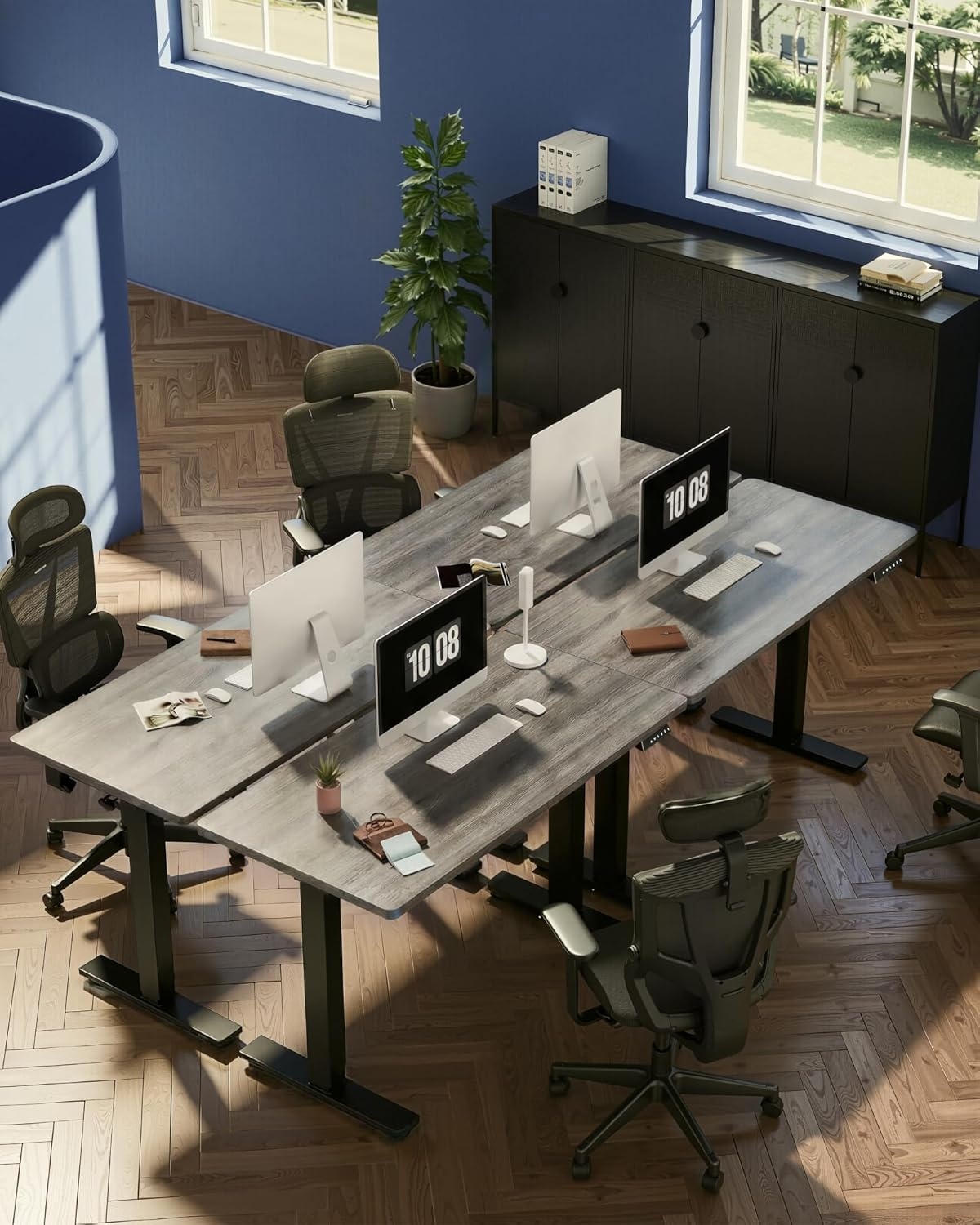 image:imageFLEXISPOT EN1 OnePiece Standing Desk Electric Adjustable with 4 Memory Presets 176 LBS Capacity Stable amp Quiet Seamless Desktop for Home Office amp Dual Monitors 48x24 BlackGray Wood