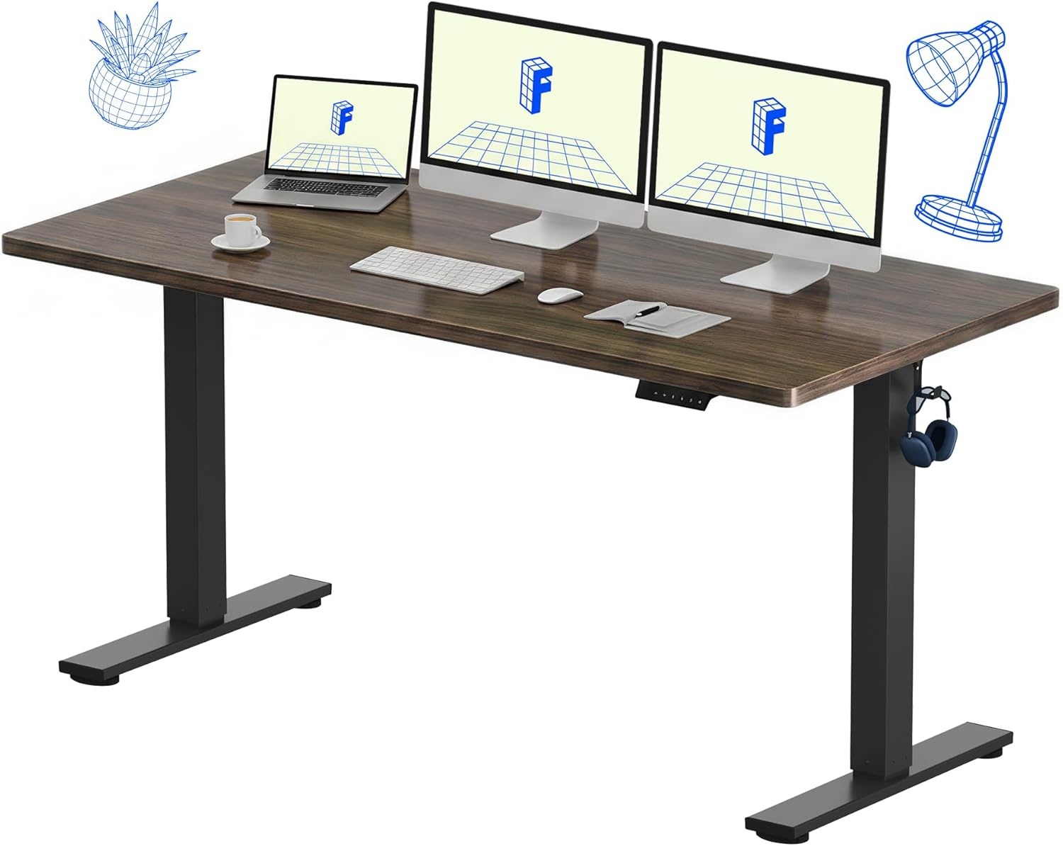 image:imageFLEXISPOT EN1 OnePiece Standing Desk Electric Adjustable with 4 Memory Presets 176 LBS Capacity Stable amp Quiet Seamless Desktop for Home Office amp Dual Monitors 48x24 BlackBlack Walnut