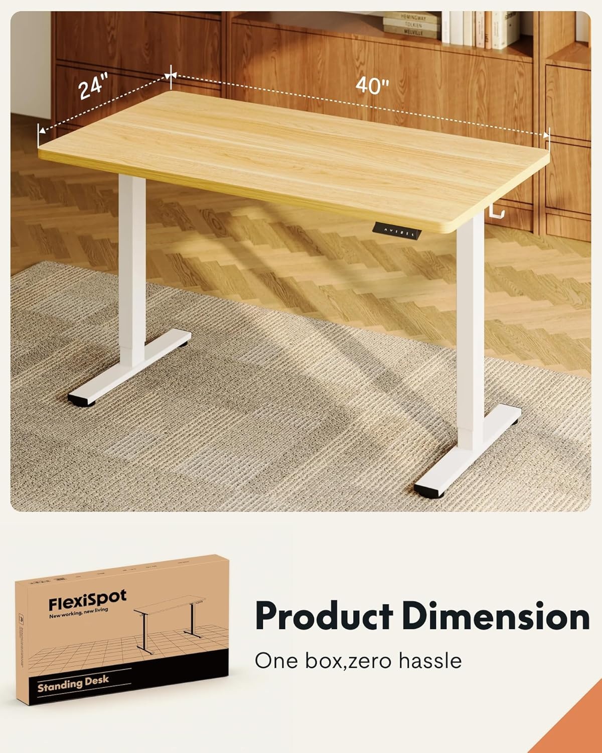 image:imageFLEXISPOT EN1 OnePiece Standing Desk Electric Adjustable with 4 Memory Presets 176 LBS Capacity Stable amp Quiet Seamless Desktop for Home Office amp Dual Monitors 48x24 BlackWhitemaple