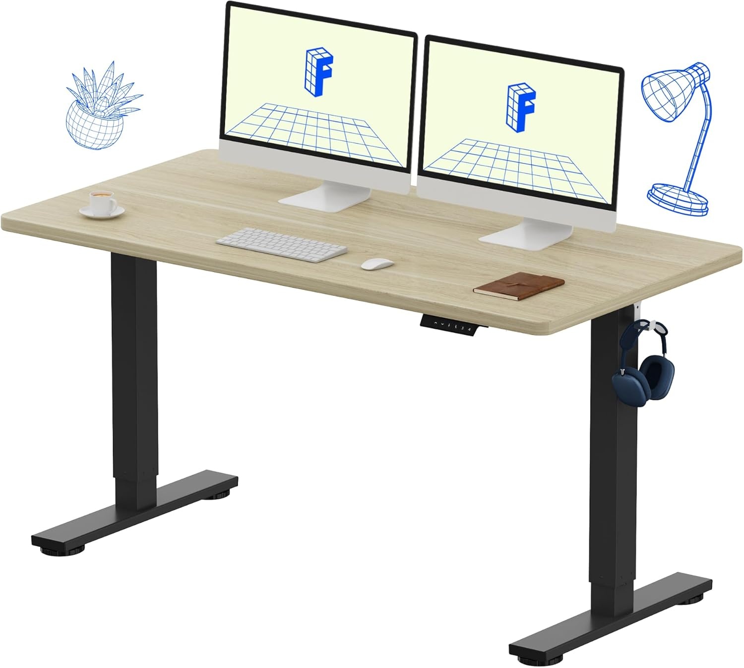 image:imageFLEXISPOT EN1 OnePiece Standing Desk Electric Adjustable with 4 Memory Presets 176 LBS Capacity Stable amp Quiet Seamless Desktop for Home Office amp Dual Monitors 48x24 BlackWhite Wood Grain