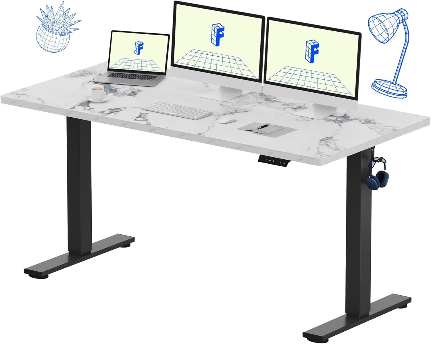 image:imageFLEXISPOT EN1 OnePiece Standing Desk Electric Adjustable with 4 Memory Presets 176 LBS Capacity Stable amp Quiet Seamless Desktop for Home Office amp Dual Monitors 48x24 BlackMarble Gray