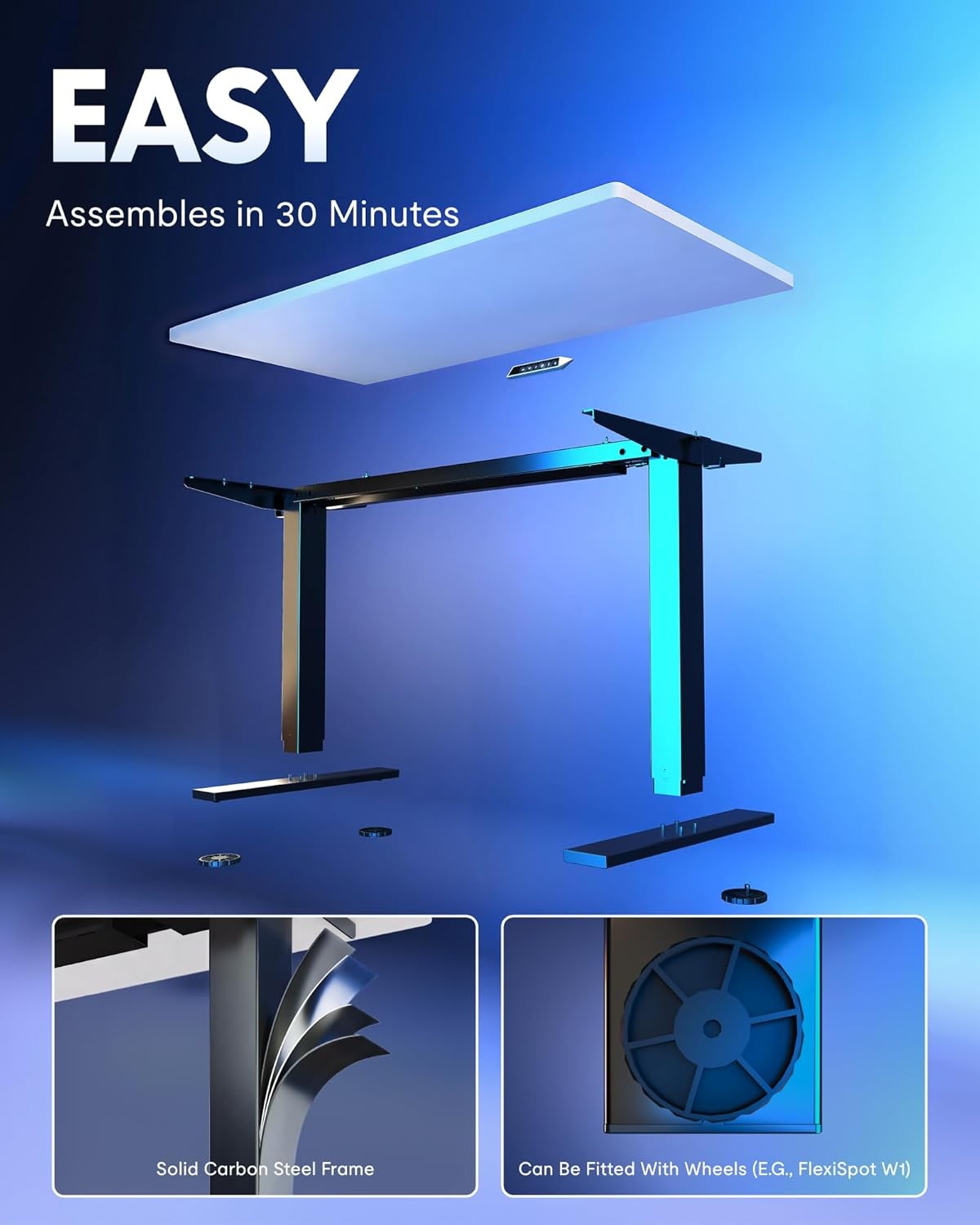image:imageFLEXISPOT EN1 OnePiece Standing Desk Electric Adjustable with 4 Memory Presets 176 LBS Capacity Stable amp Quiet Seamless Desktop for Home Office amp Dual Monitors 48x24 BlackWhite