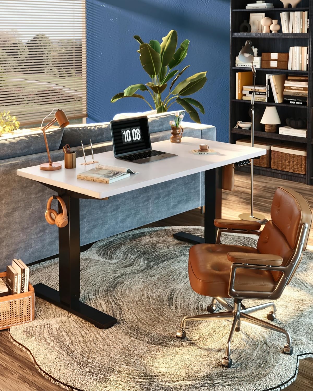 image:imageFLEXISPOT EN1 OnePiece Standing Desk Electric Adjustable with 4 Memory Presets 176 LBS Capacity Stable amp Quiet Seamless Desktop for Home Office amp Dual Monitors 48x24 BlackWhite