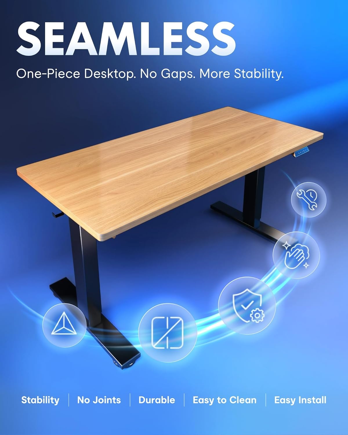 image:imageFLEXISPOT EN1 OnePiece Standing Desk Electric Adjustable with 4 Memory Presets 176 LBS Capacity Stable amp Quiet Seamless Desktop for Home Office amp Dual Monitors 48x24 BlackMaple