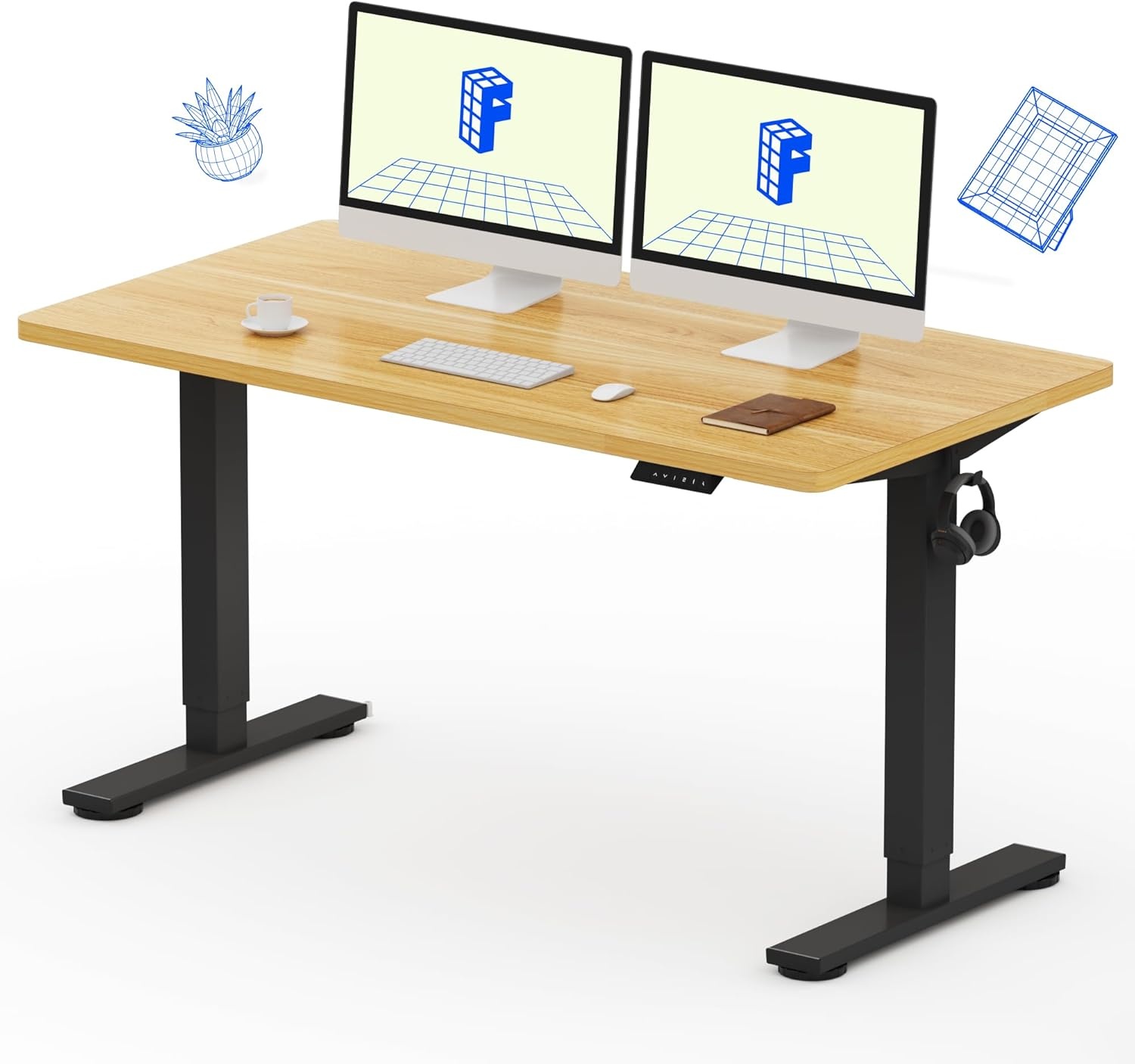 image:imageFLEXISPOT EN1 OnePiece Standing Desk Electric Adjustable with 4 Memory Presets 176 LBS Capacity Stable amp Quiet Seamless Desktop for Home Office amp Dual Monitors 48x24 BlackMaple