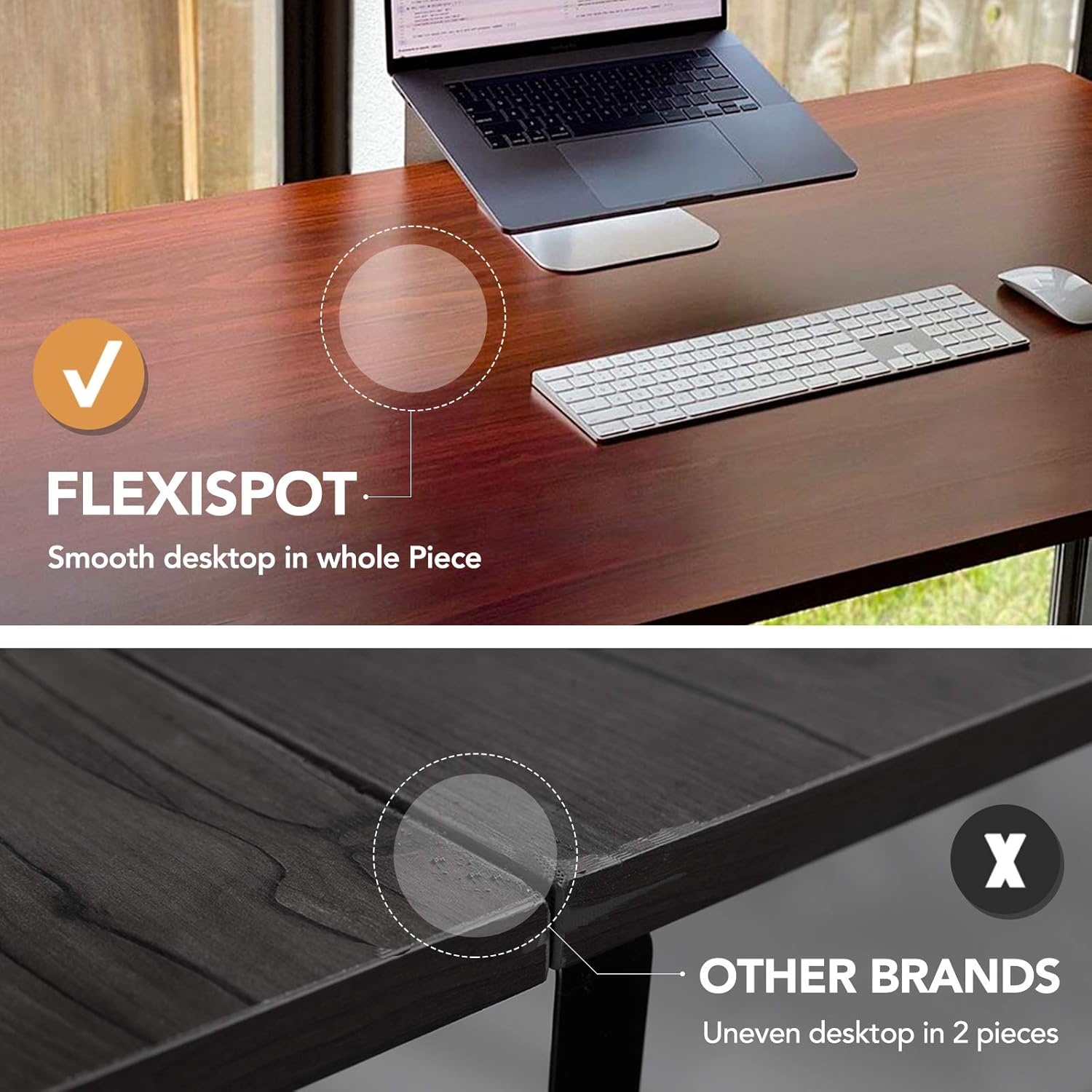image:imageFLEXISPOT EN1 OnePiece Standing Desk Electric Adjustable with 4 Memory Presets 176 LBS Capacity Stable amp Quiet Seamless Desktop for Home Office amp Dual Monitors 48x24 BlackSilvermahogany