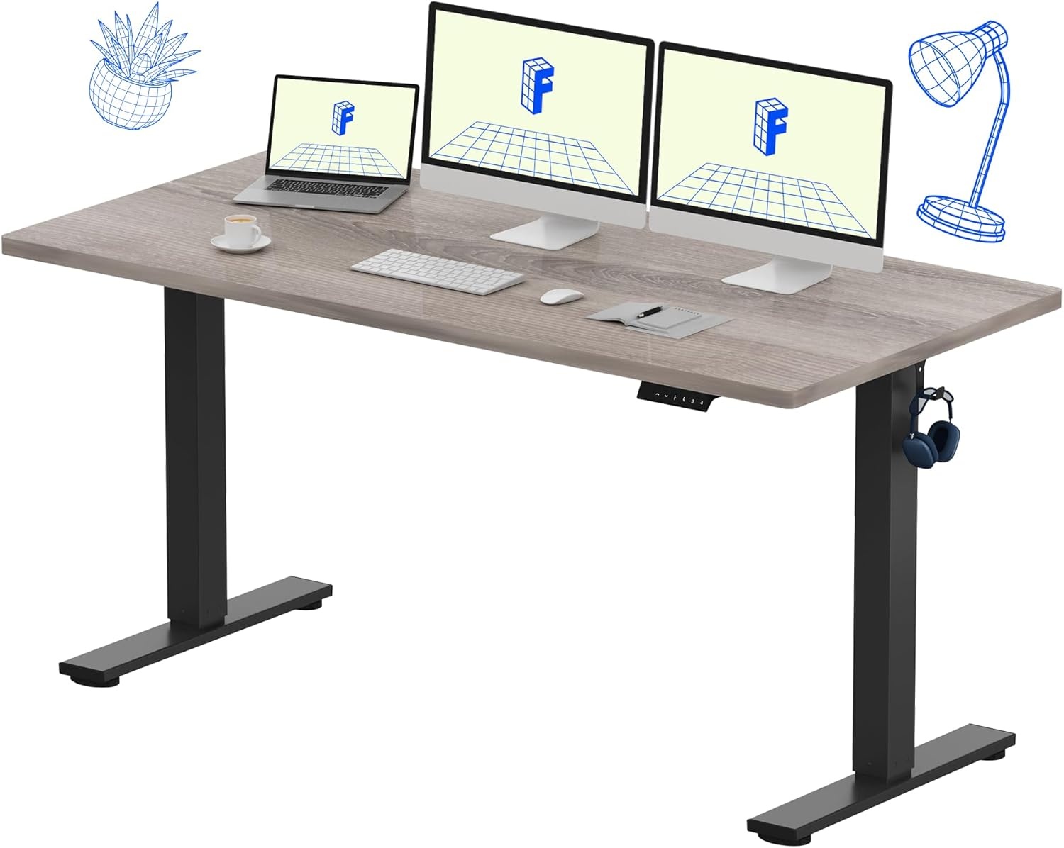 image:imageFLEXISPOT EN1 OnePiece Standing Desk Electric Adjustable with 4 Memory Presets 176 LBS Capacity Stable amp Quiet Seamless Desktop for Home Office amp Dual Monitors 48x24 BlackGray Wood