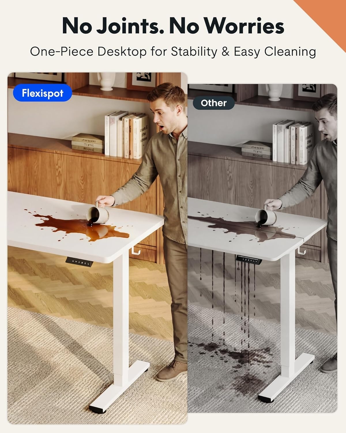 image:imageFLEXISPOT EN1 OnePiece Standing Desk Electric Adjustable with 4 Memory Presets 176 LBS Capacity Stable amp Quiet Seamless Desktop for Home Office amp Dual Monitors 48x24 BlackWhitewhite
