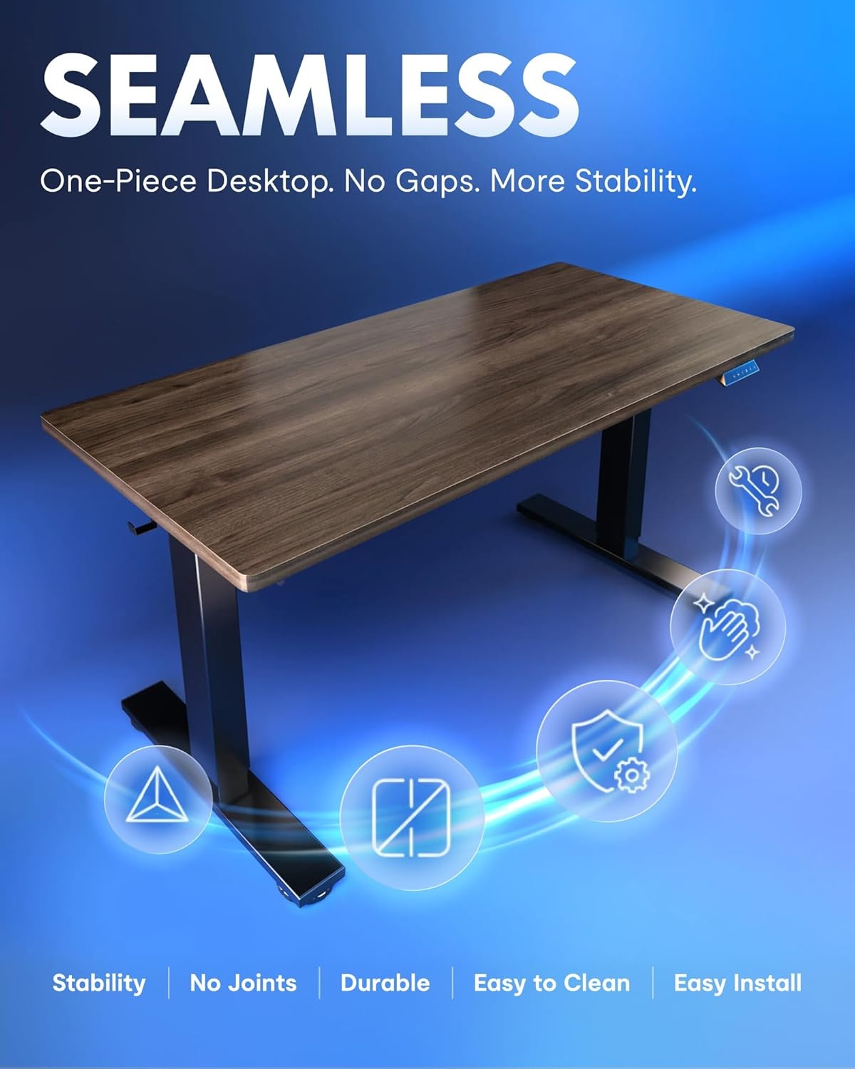 image:imageFLEXISPOT EN1 OnePiece Standing Desk Electric Adjustable with 4 Memory Presets 176 LBS Capacity Stable amp Quiet Seamless Desktop for Home Office amp Dual Monitors 48x24 BlackBlack Walnut
