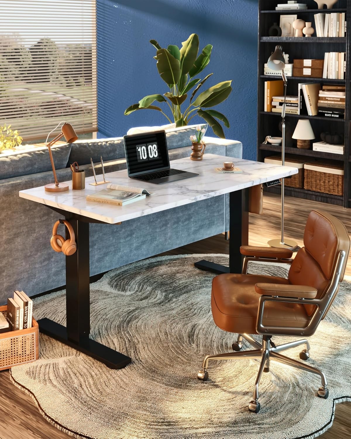 image:imageFLEXISPOT EN1 OnePiece Standing Desk Electric Adjustable with 4 Memory Presets 176 LBS Capacity Stable amp Quiet Seamless Desktop for Home Office amp Dual Monitors 48x24 BlackMarble Gray