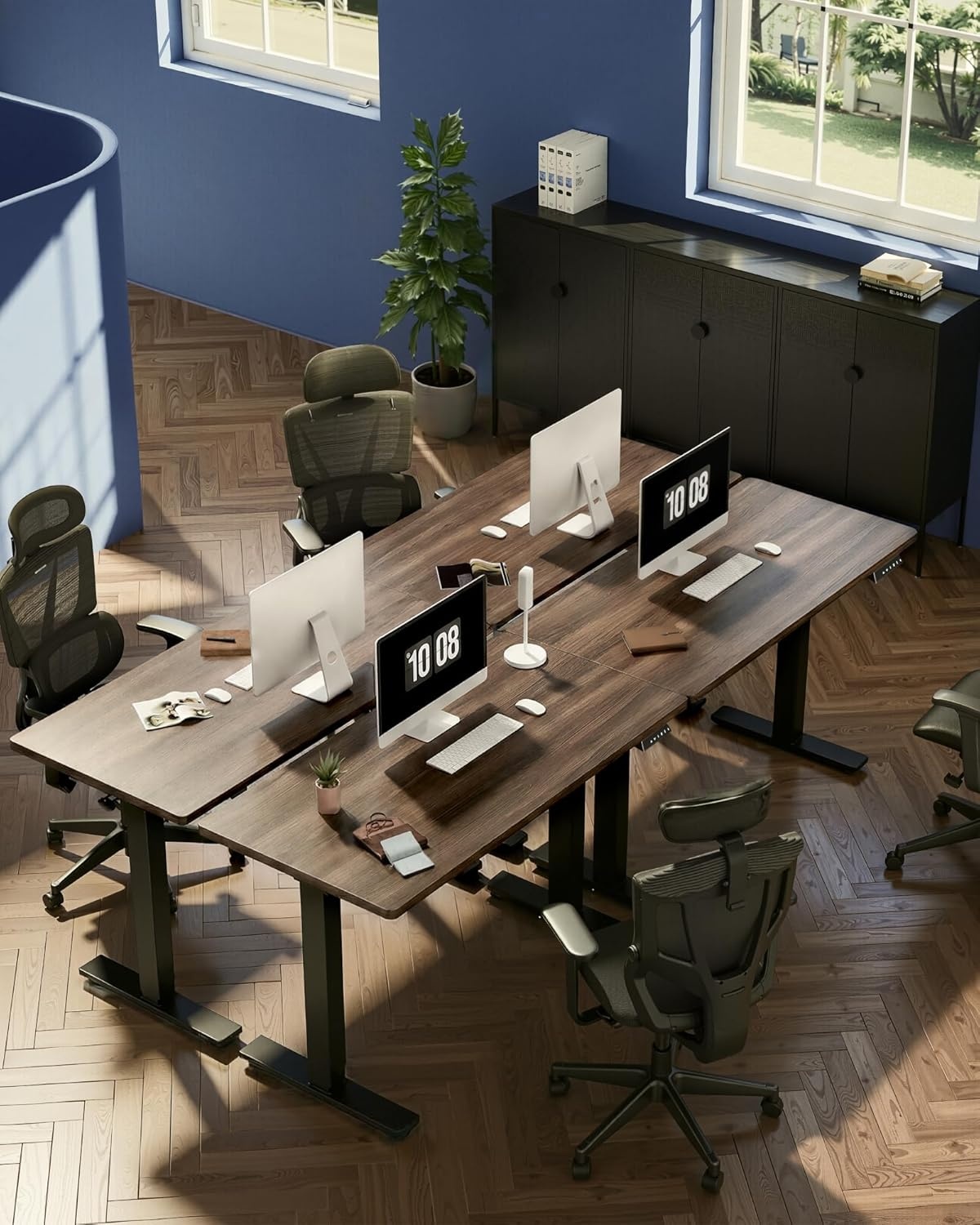 image:imageFLEXISPOT EN1 OnePiece Standing Desk Electric Adjustable with 4 Memory Presets 176 LBS Capacity Stable amp Quiet Seamless Desktop for Home Office amp Dual Monitors 48x24 BlackBlack Walnut