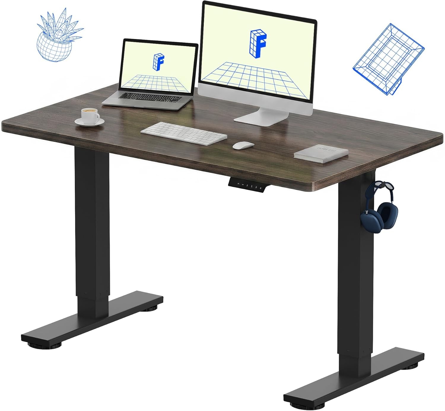 image:imageFLEXISPOT EN1 OnePiece Standing Desk Electric Adjustable with 4 Memory Presets 176 LBS Capacity Stable amp Quiet Seamless Desktop for Home Office amp Dual Monitors 48x24 BlackBlack Walnut