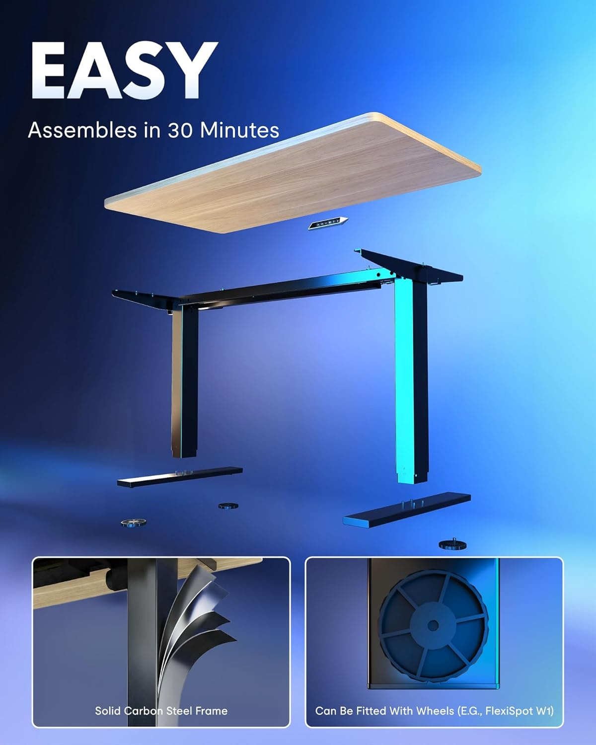image:imageFLEXISPOT EN1 OnePiece Standing Desk Electric Adjustable with 4 Memory Presets 176 LBS Capacity Stable amp Quiet Seamless Desktop for Home Office amp Dual Monitors 48x24 BlackWhite Wood Grain
