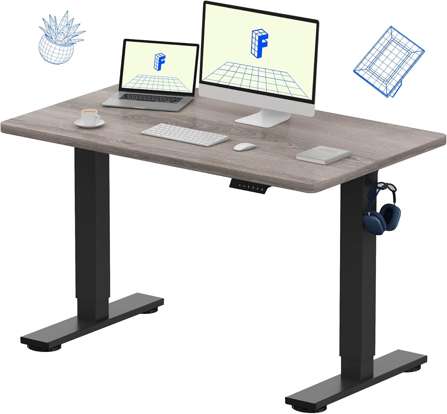 image:imageFLEXISPOT EN1 OnePiece Standing Desk Electric Adjustable with 4 Memory Presets 176 LBS Capacity Stable amp Quiet Seamless Desktop for Home Office amp Dual Monitors 48x24 BlackGray Wood