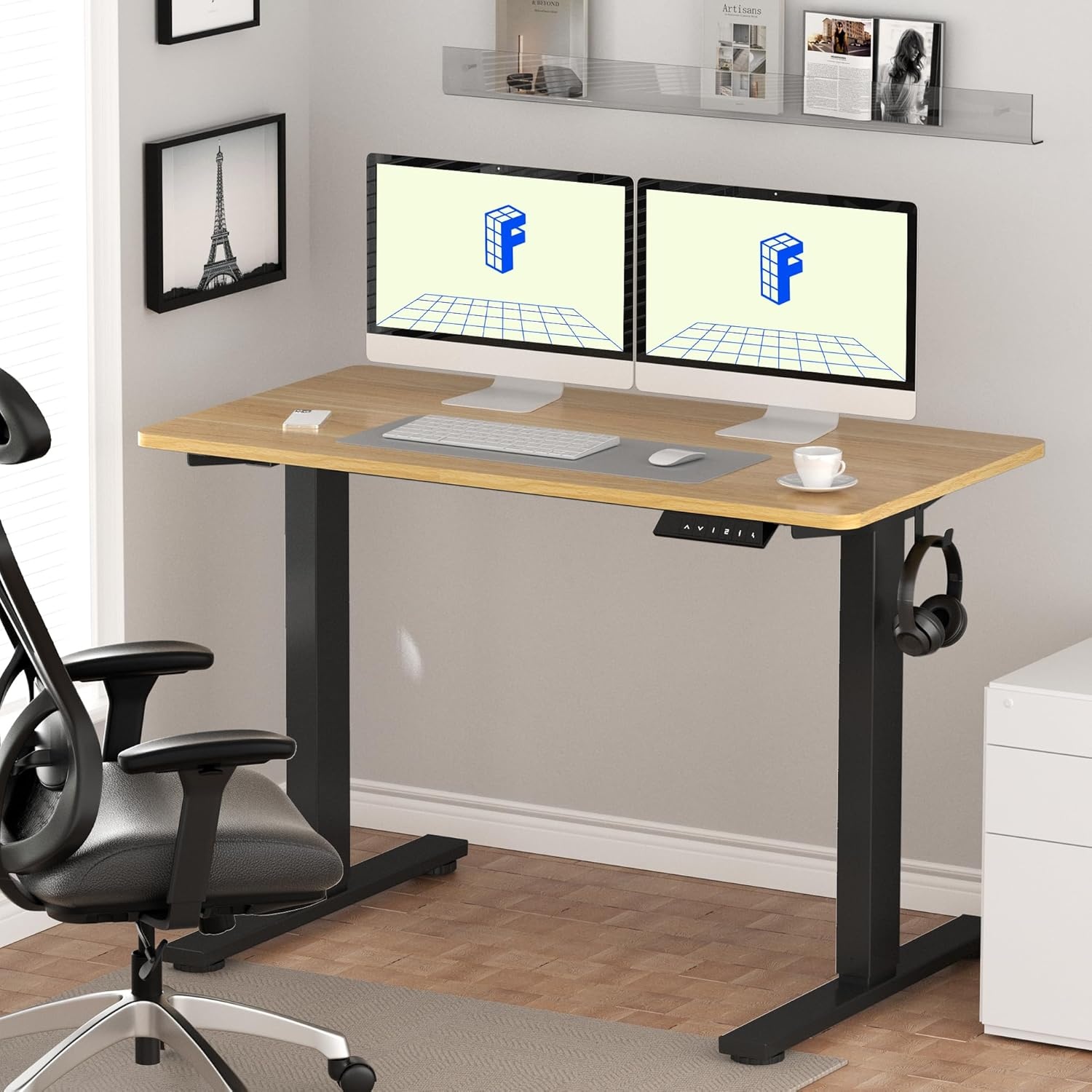 image:imageFLEXISPOT EN1 OnePiece Standing Desk Electric Adjustable with 4 Memory Presets 176 LBS Capacity Stable amp Quiet Seamless Desktop for Home Office amp Dual Monitors 48x24 BlackMaple