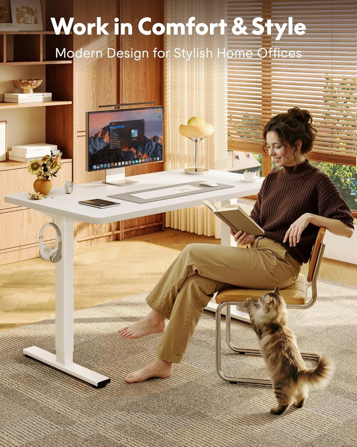 image:imageFLEXISPOT EN1 OnePiece Standing Desk Electric Adjustable with 4 Memory Presets 176 LBS Capacity Stable amp Quiet Seamless Desktop for Home Office amp Dual Monitors 48x24 BlackWhitewhite